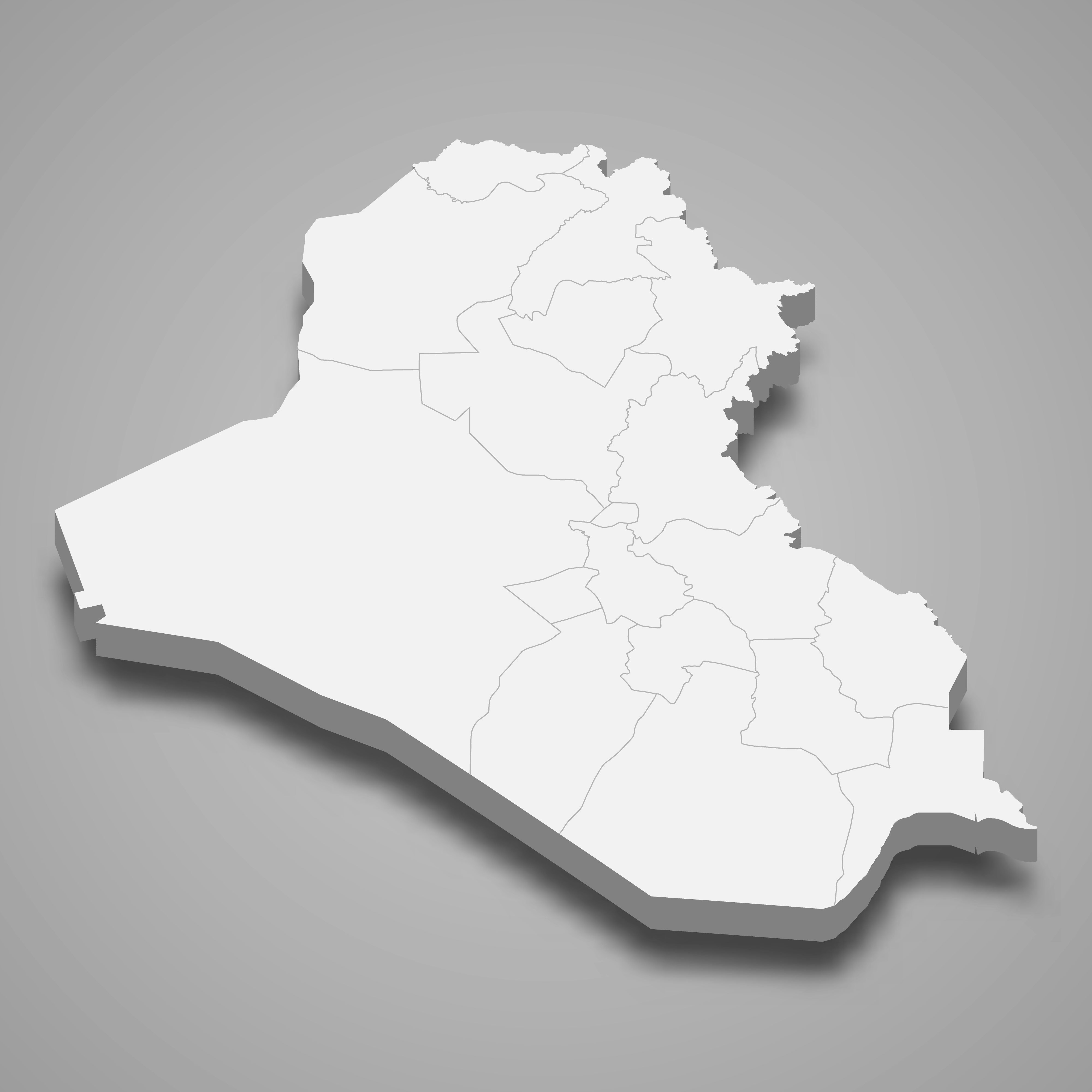3d map of Iraq with borders of regions. 3d map with borders Template for your design