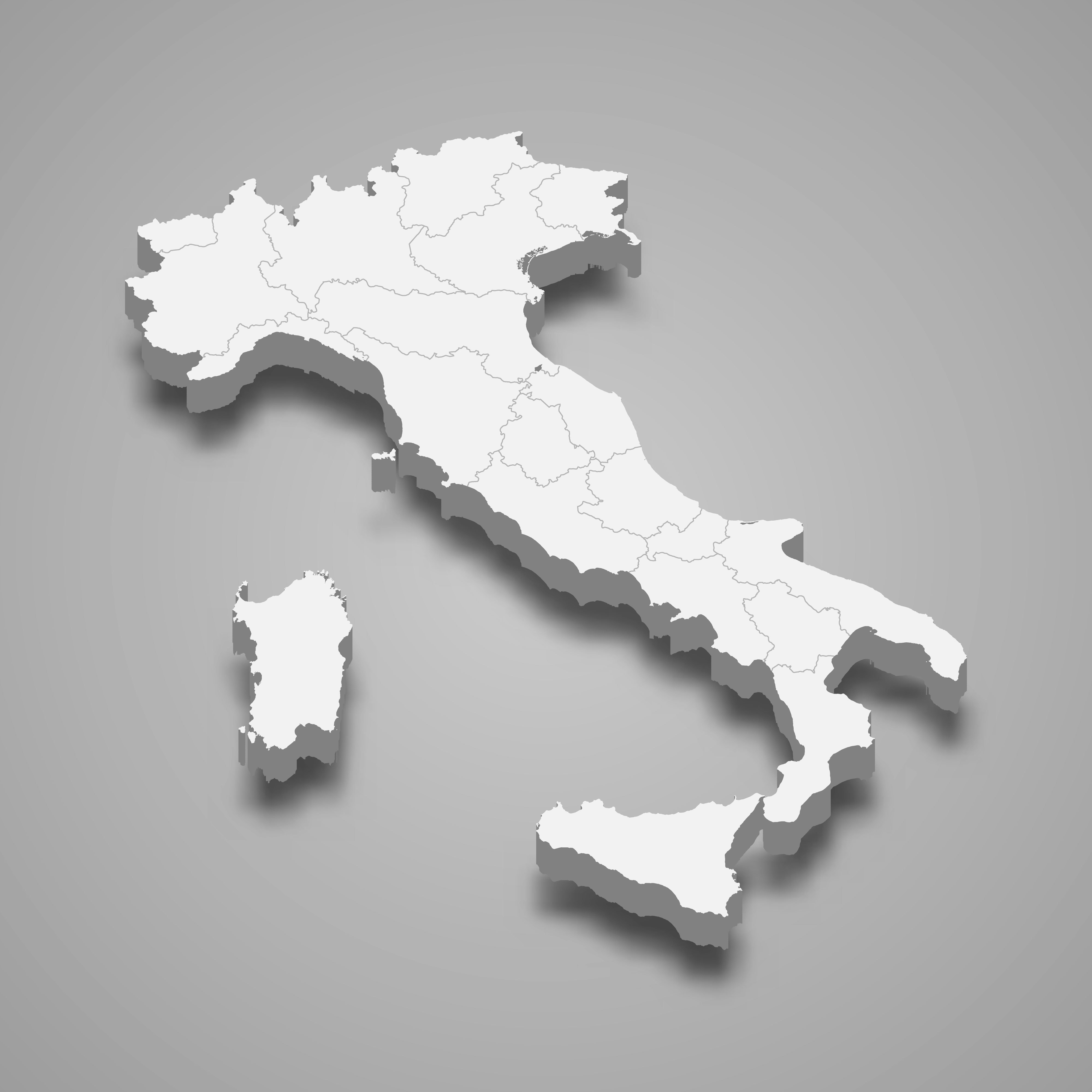 3d map of Italy with borders of regions. 3d map with borders Template for your design