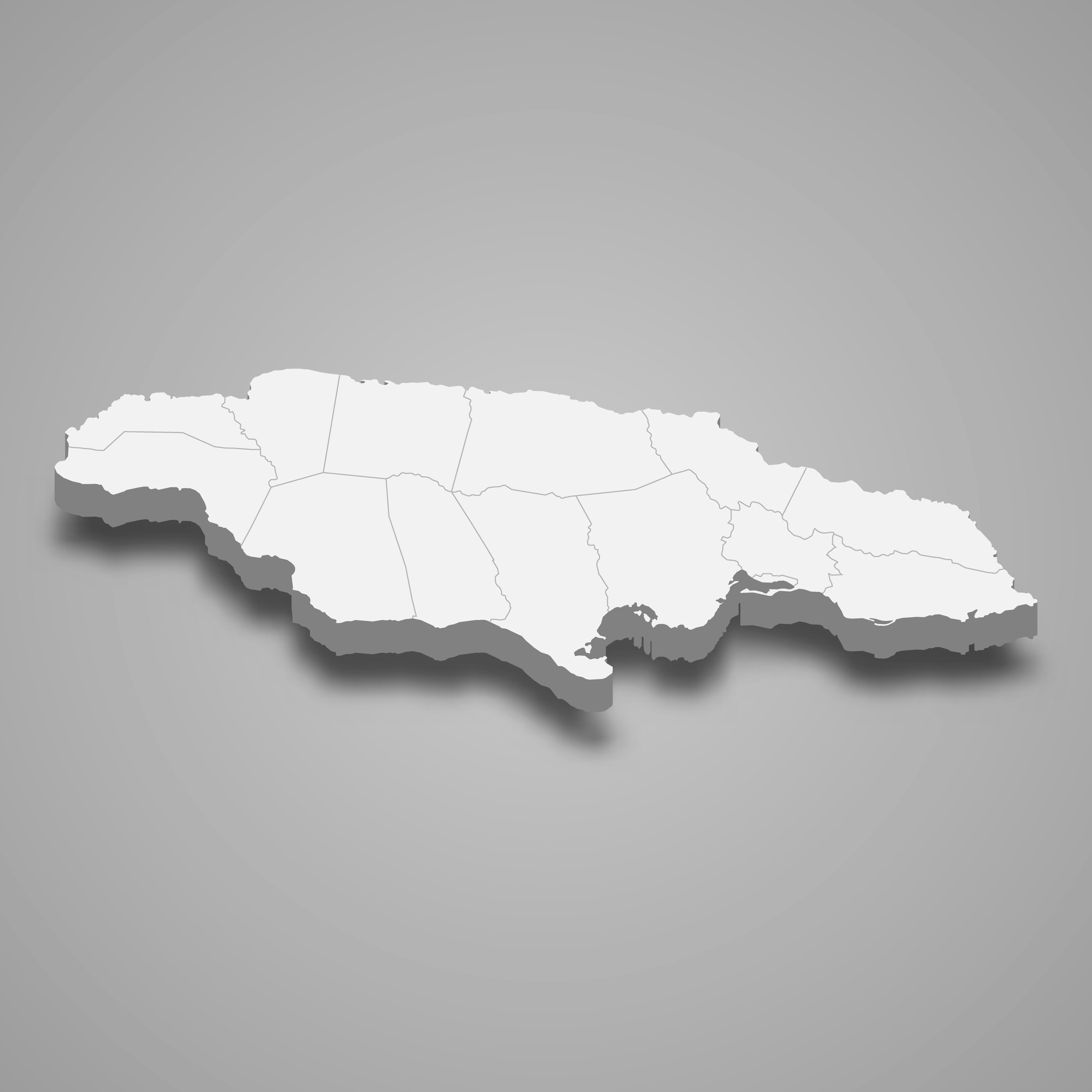 3d map of Jamaica with borders of regions. 3d map with borders Template for your design