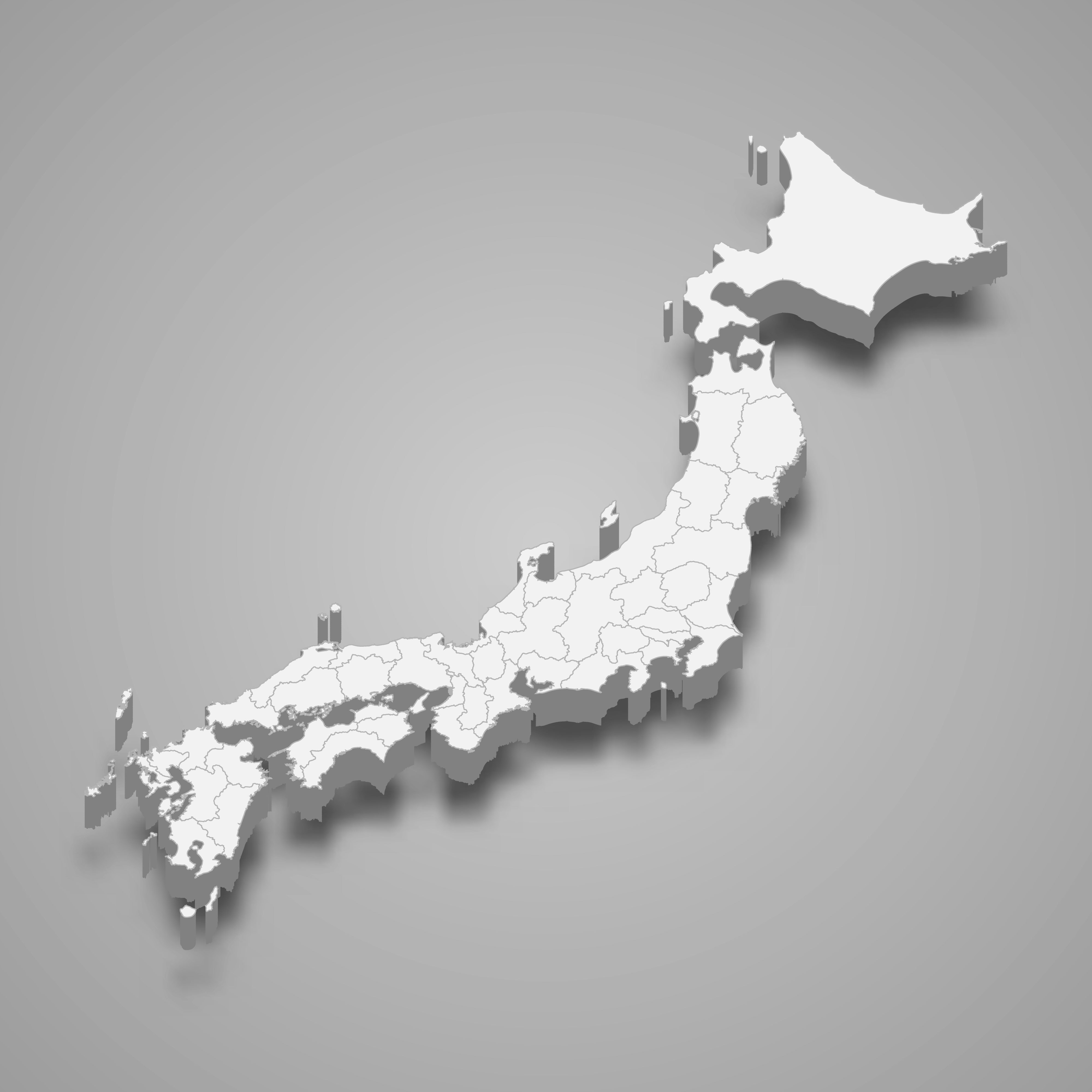 3d map of Japan with borders of regions. 3d map with borders Template for your design