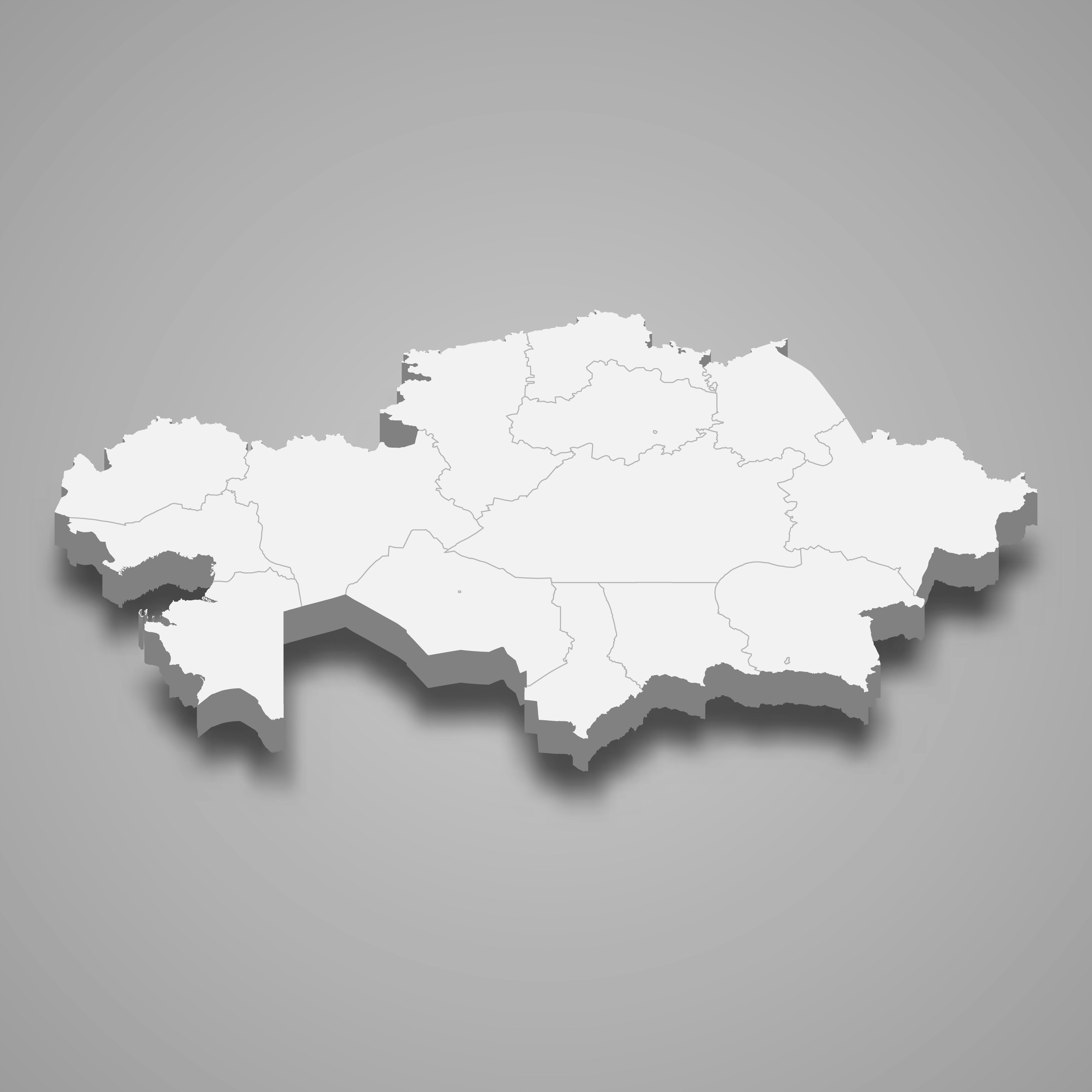 3d map of Kazakhstan with borders of regions. 3d map with borders Template for your design