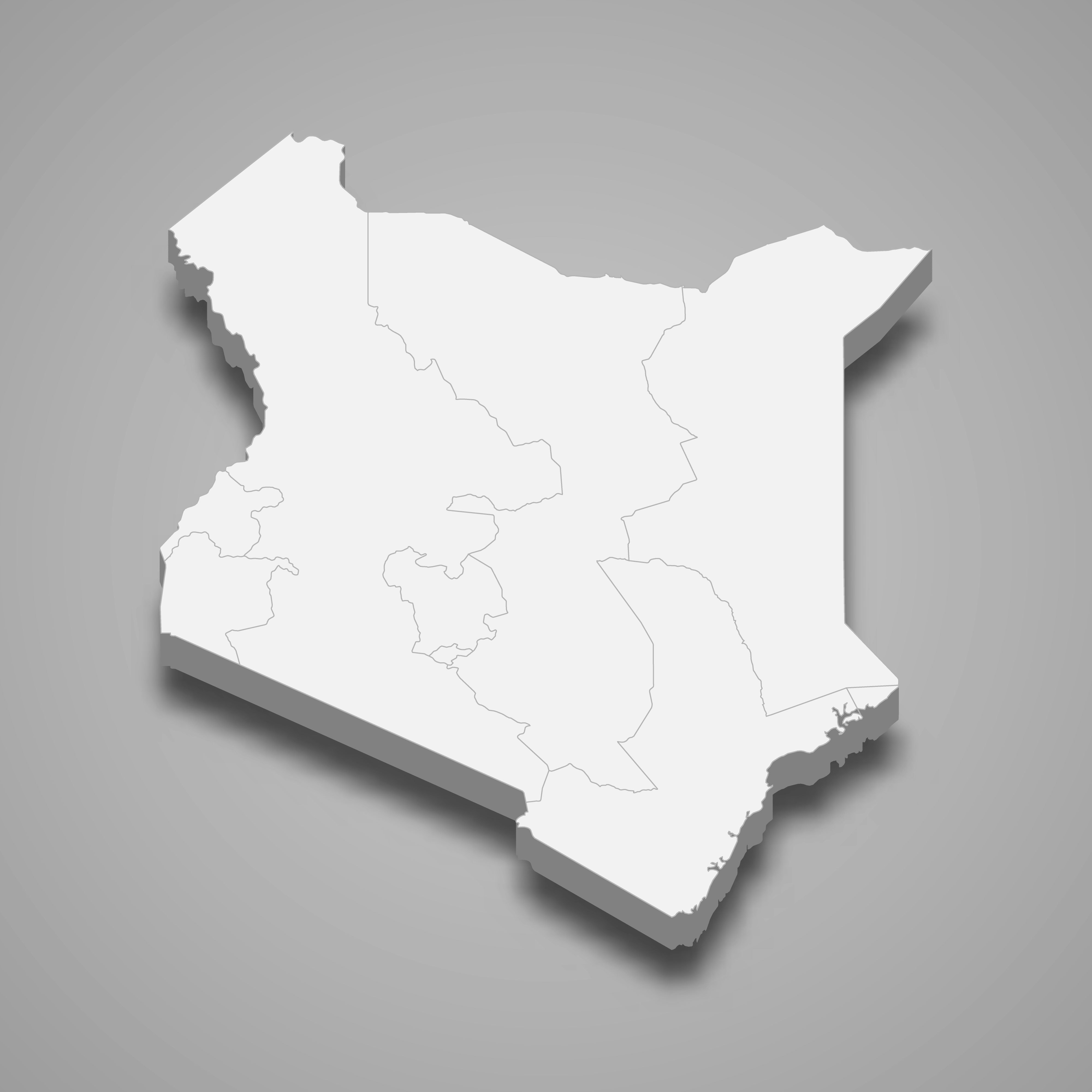 3d map of Kenya with borders of regions. 3d map with borders of regions Template for your design
