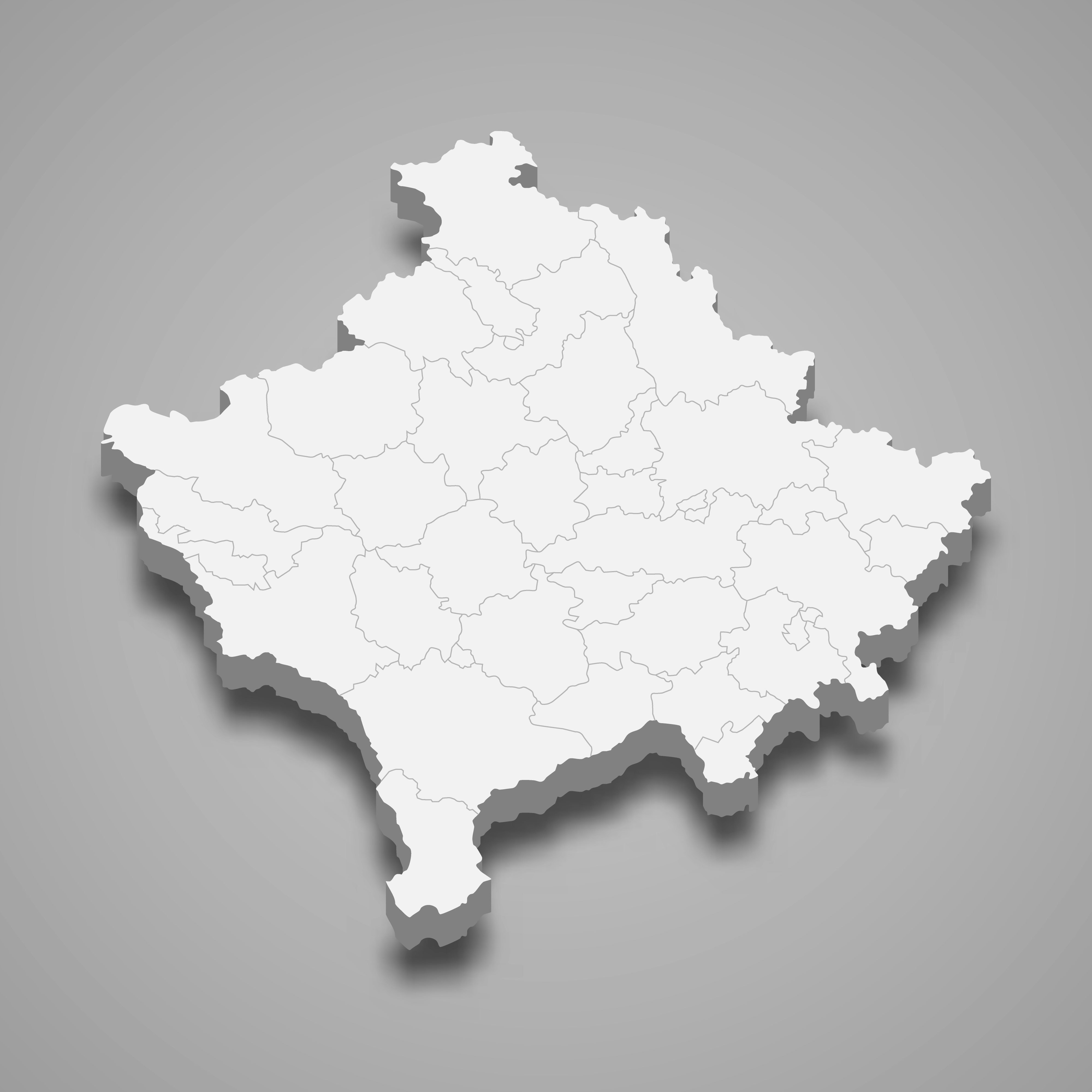 3d map of Kosovo with borders of regions. 3d map with borders Template for your design