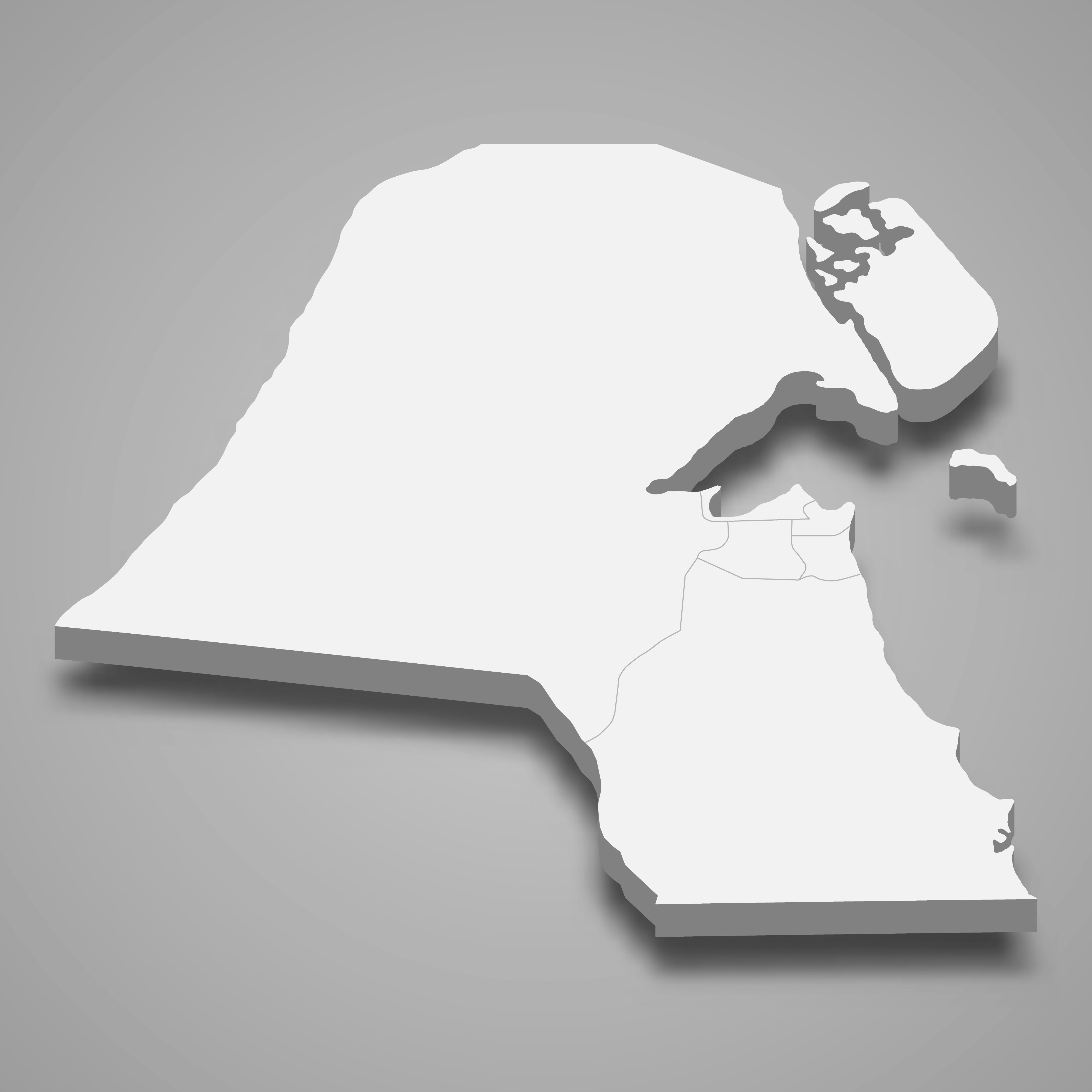 3d map of Kuwait with borders of regions. 3d map with borders Template for your design