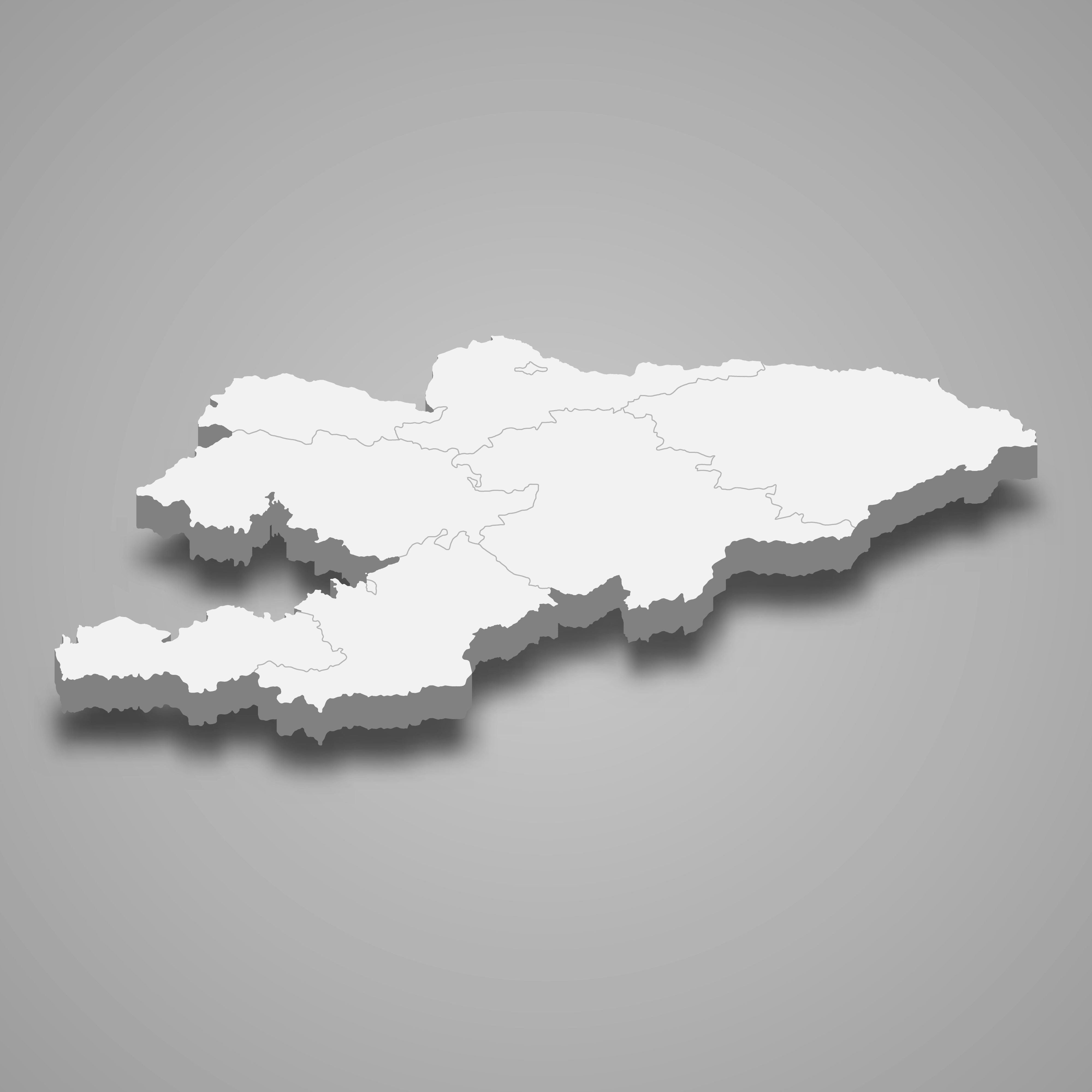 3d map of Kyrgyzstan with borders of regions. 3d map with borders Template for your design