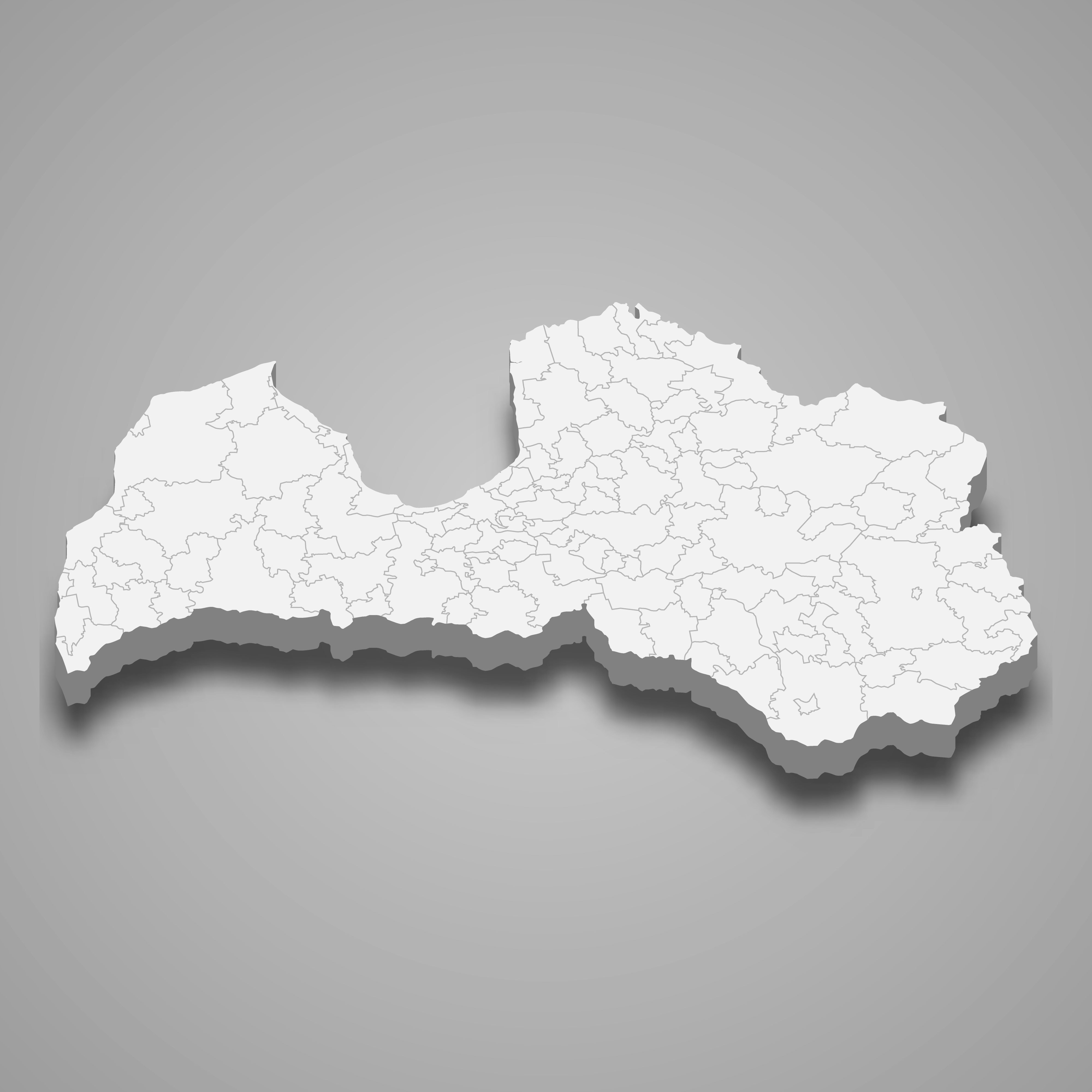 3d map of Latvia with borders of regions. 3d map with borders Template for your design