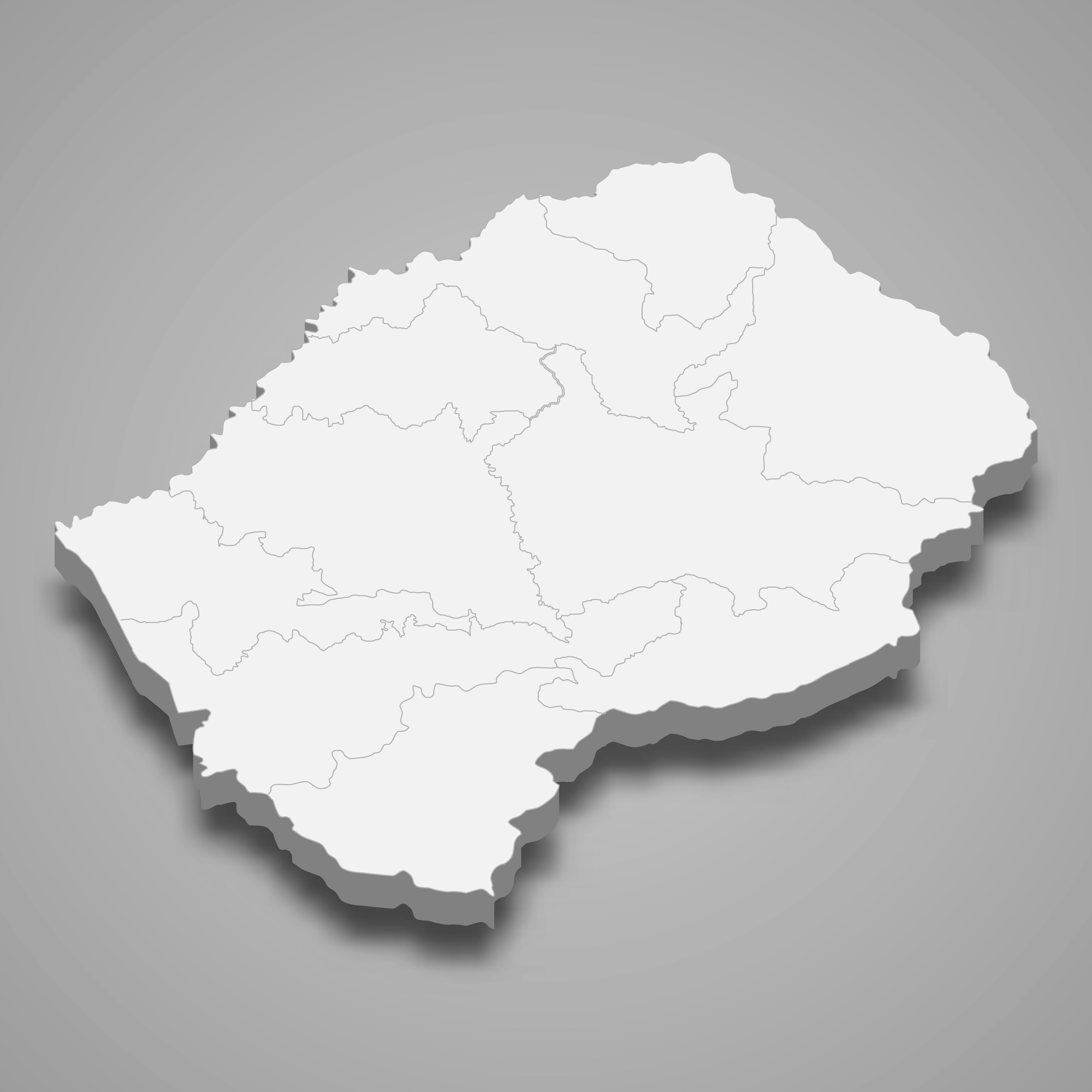 3d map of Lesotho with borders of regions. 3d map with borders of regions Template for your design