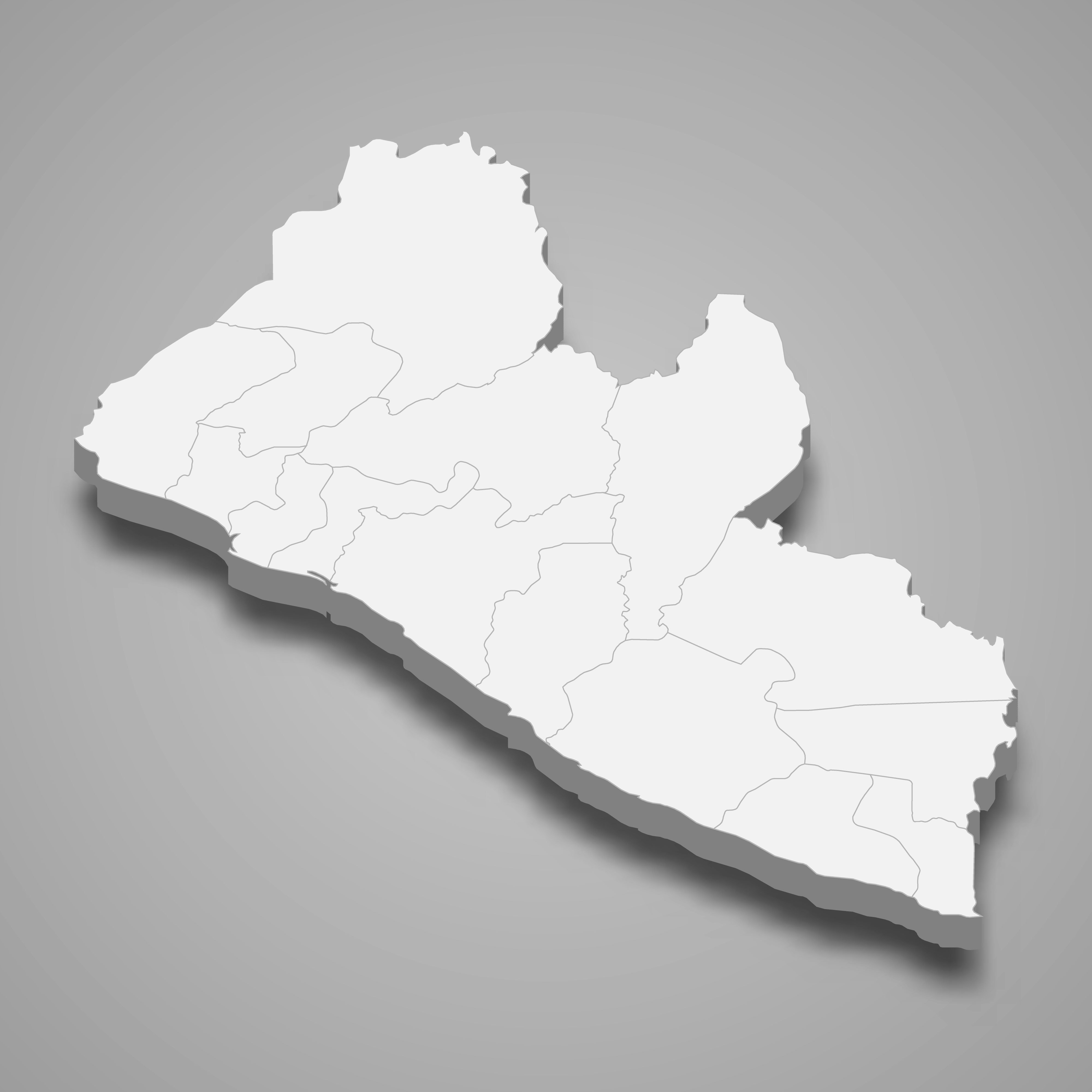 3d map of Liberia with borders of regions. 3d map with borders of regions Template for your design