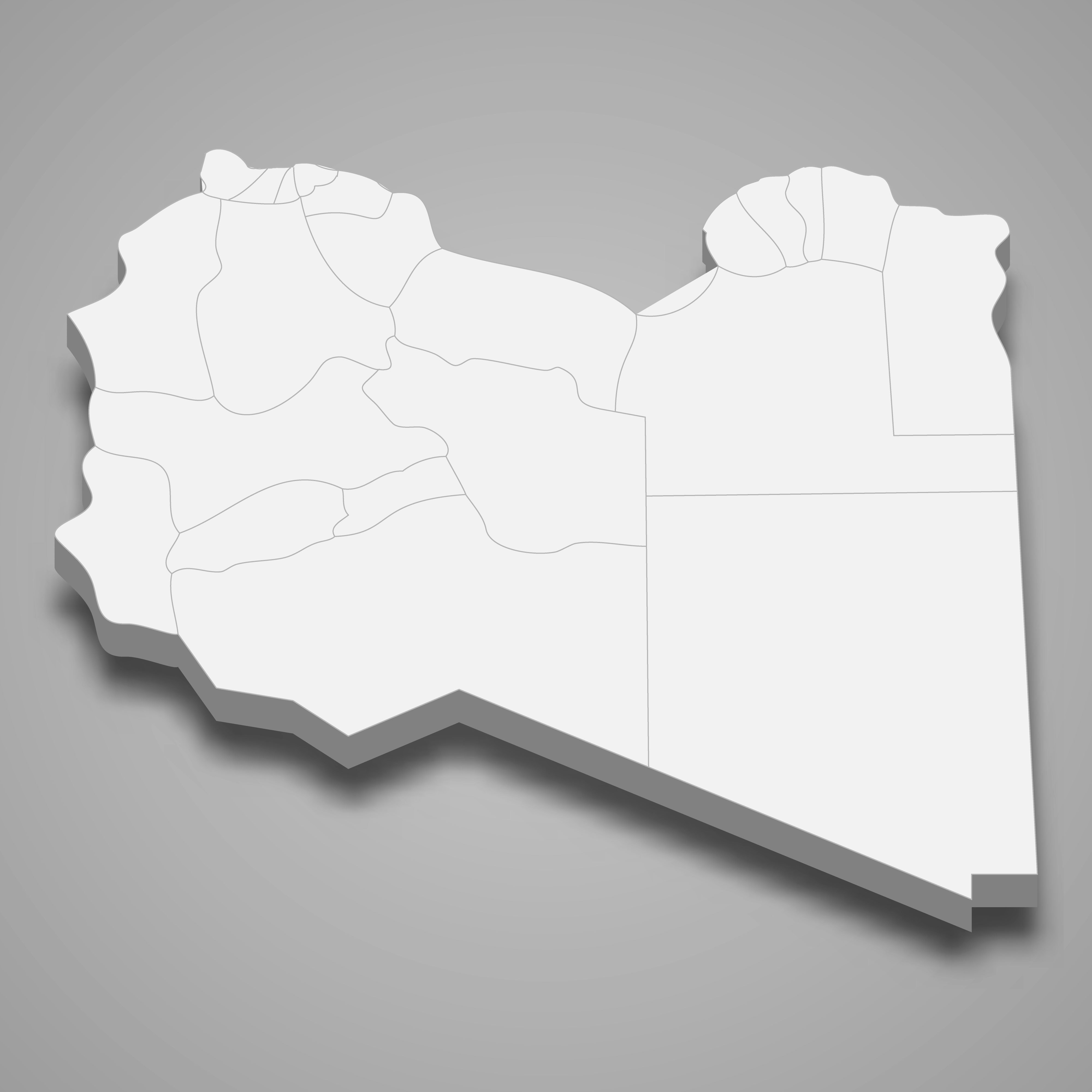 3d map of Libya with borders of regions. 3d map with borders of regions Template for your design