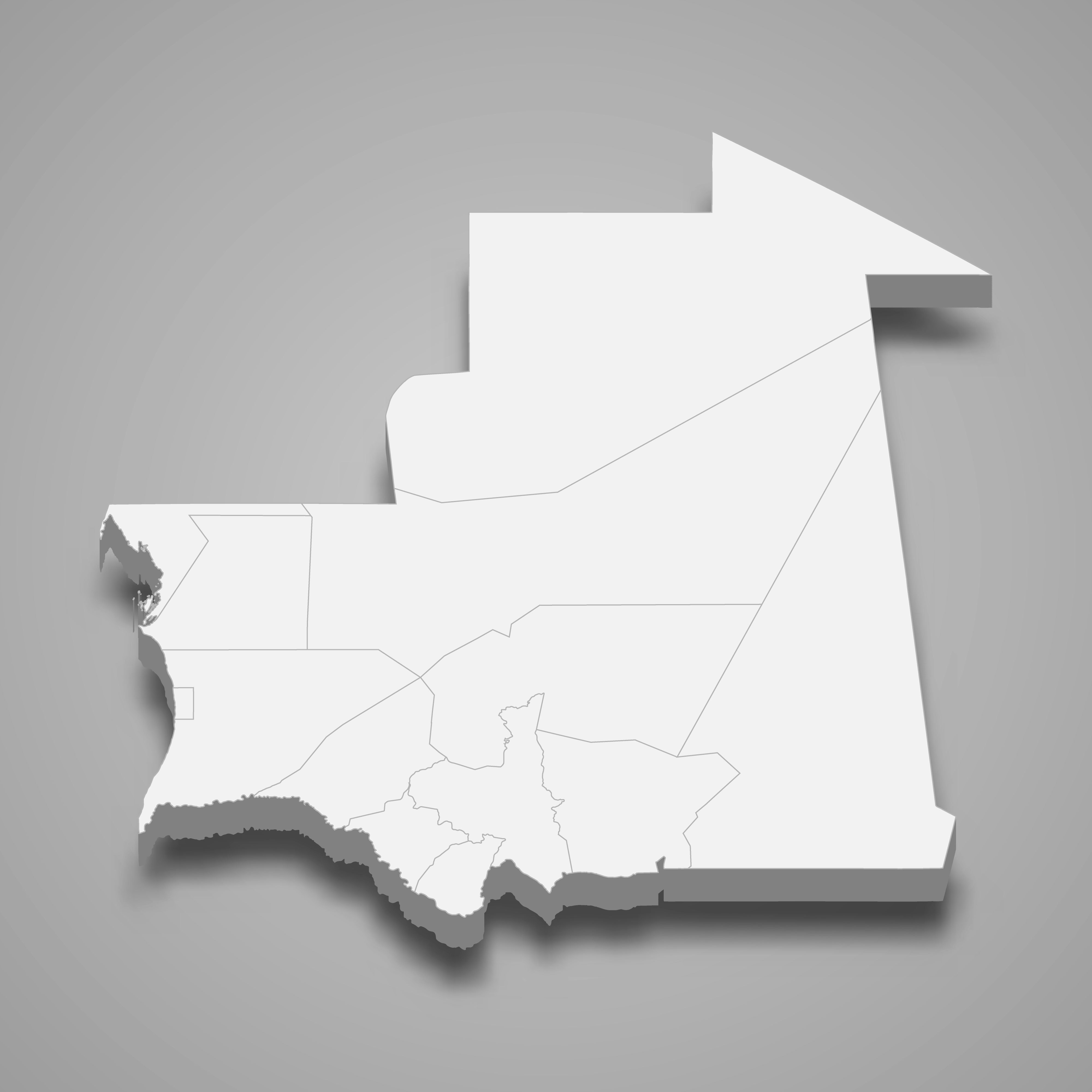 3d map of Mauritania with borders of regions. 3d map with borders of regions Template for your design