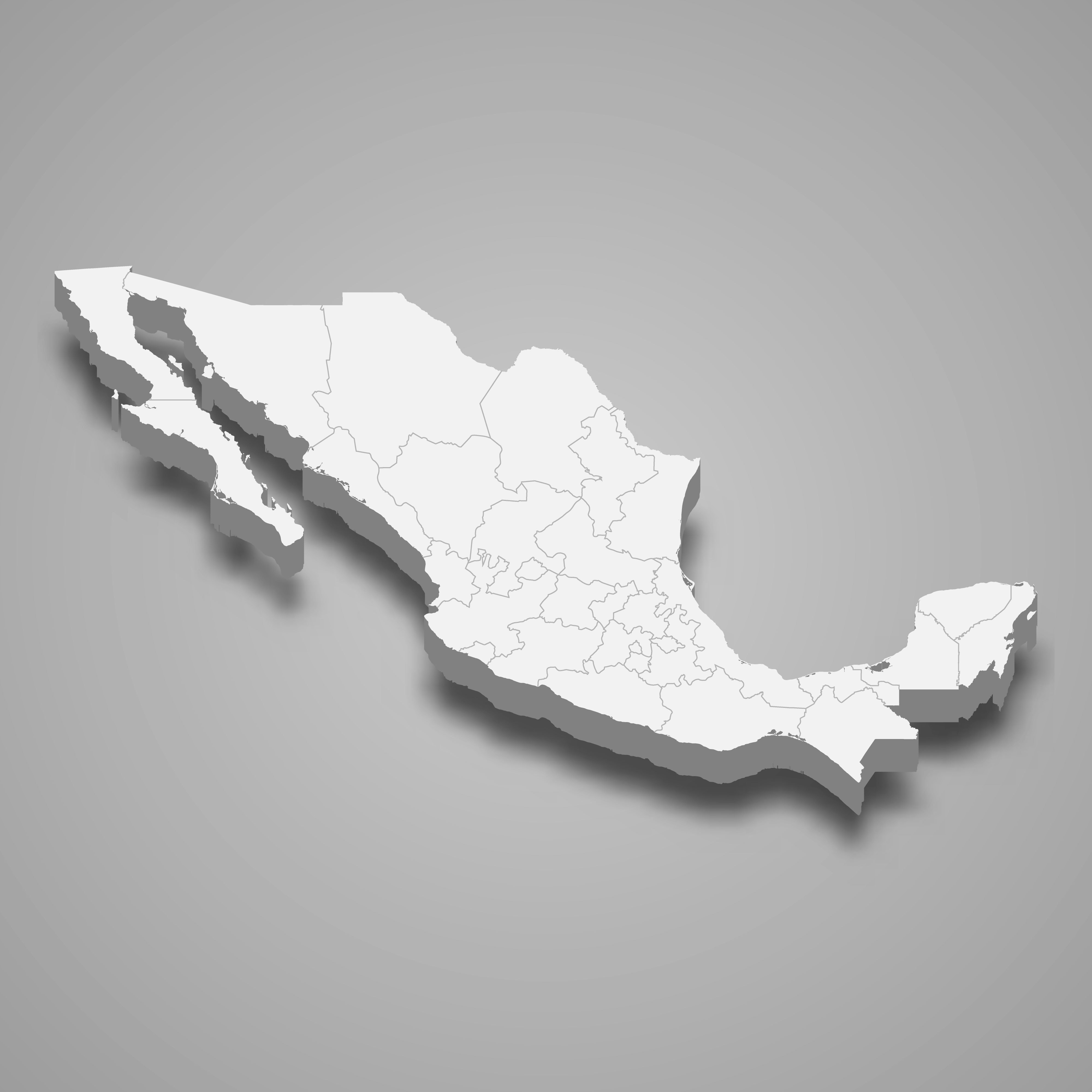 3d map of Mexico with borders of regions. 3d map with borders Template for your design