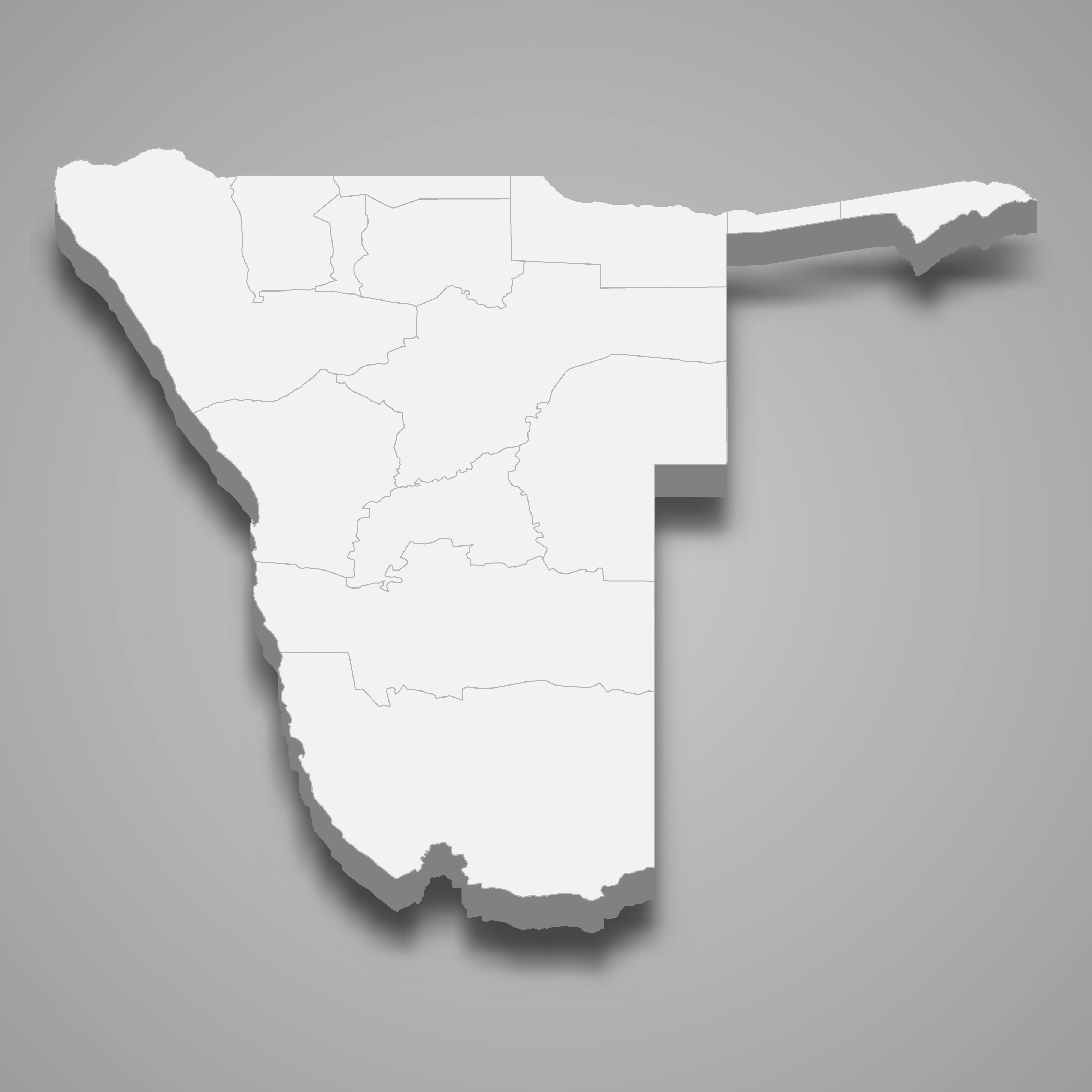 3d map of Namibia with borders of regions. 3d map with borders of regions Template for your design