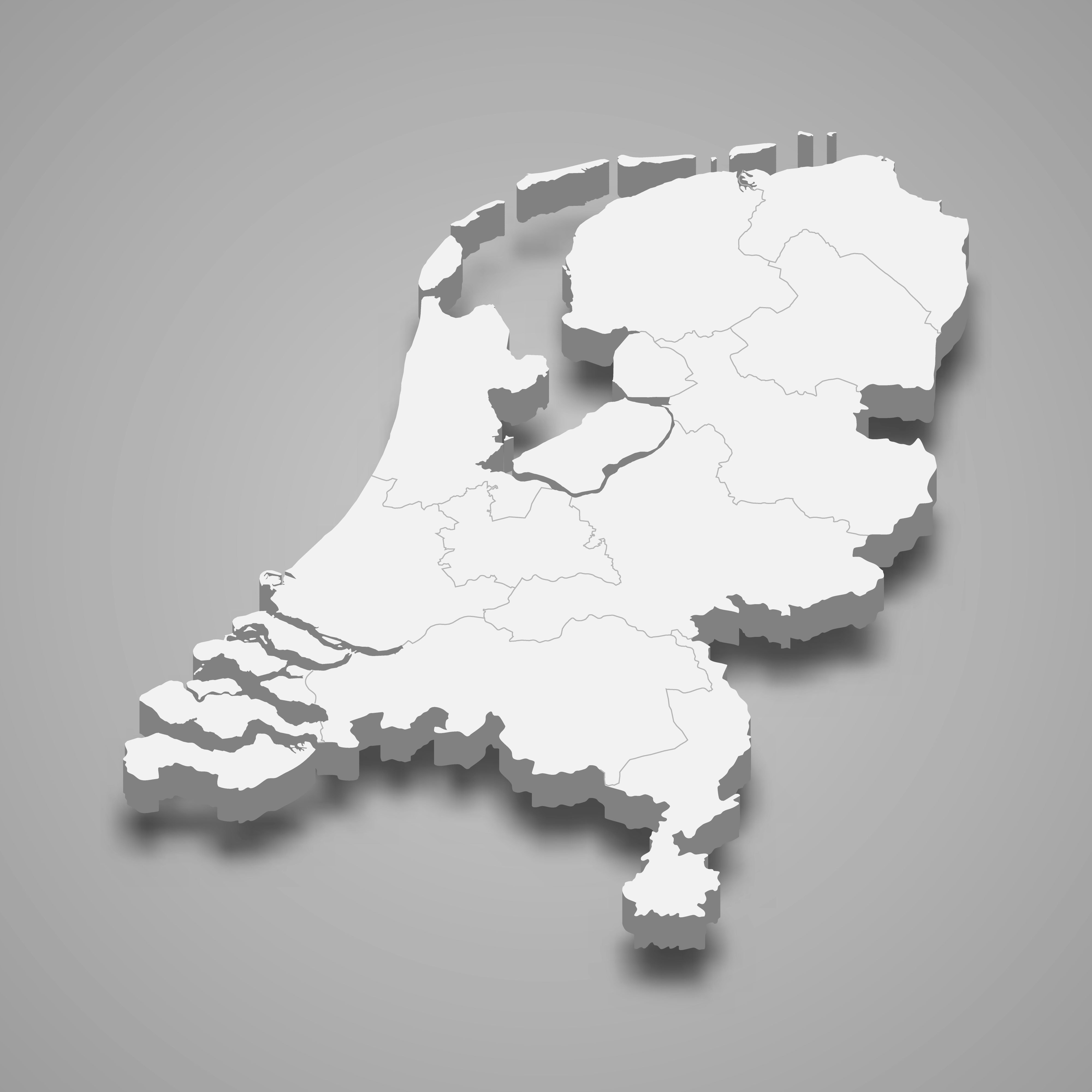 3d map of Netherlands with borders of regions. 3d map with borders Template for your design