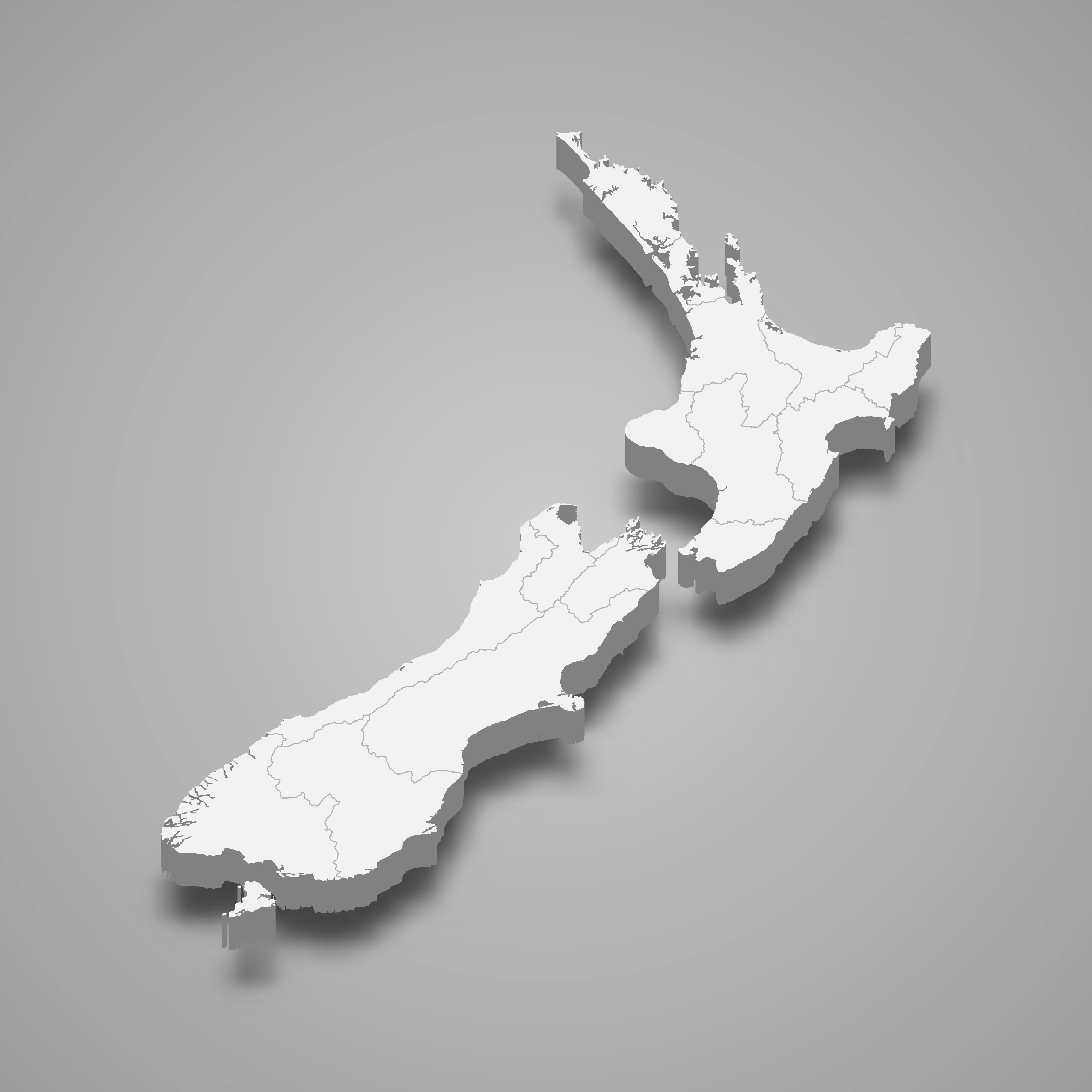 3d map of New Zealand with borders of regions. 3d map with borders Template for your design