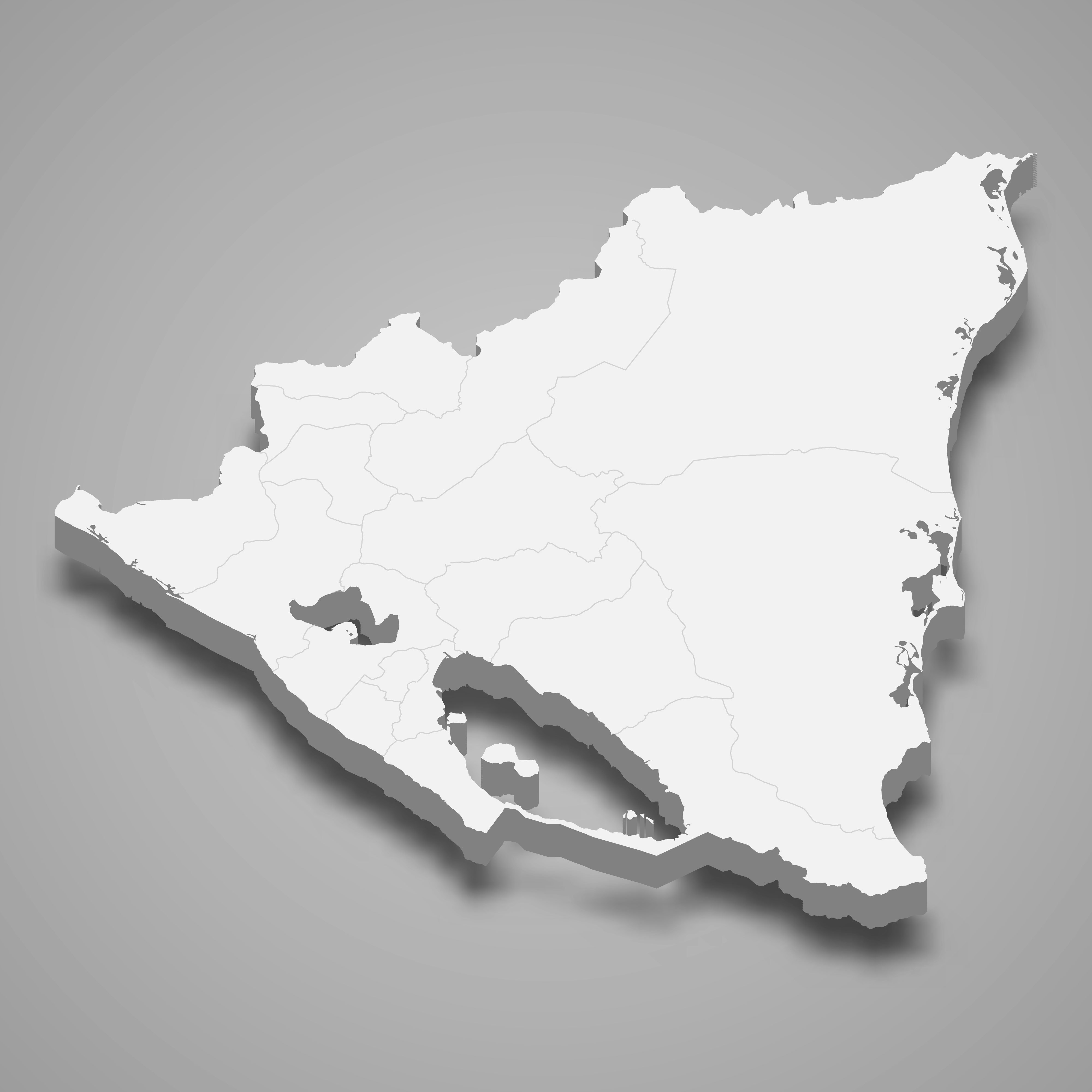 3d map of Nicaragua with borders of regions. 3d map with borders Template for your design