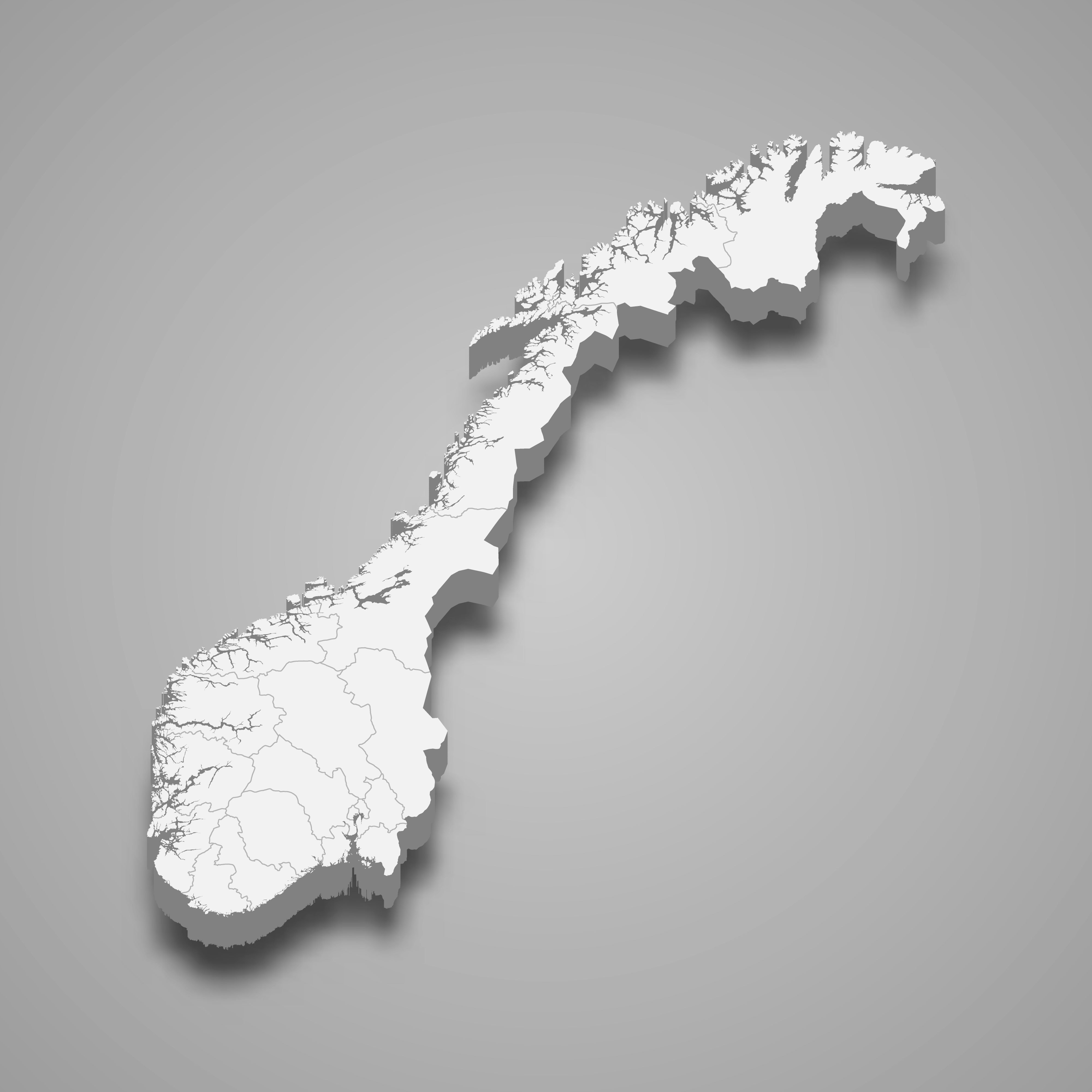 3d map of Norway with borders of regions. 3d map with borders Template for your design
