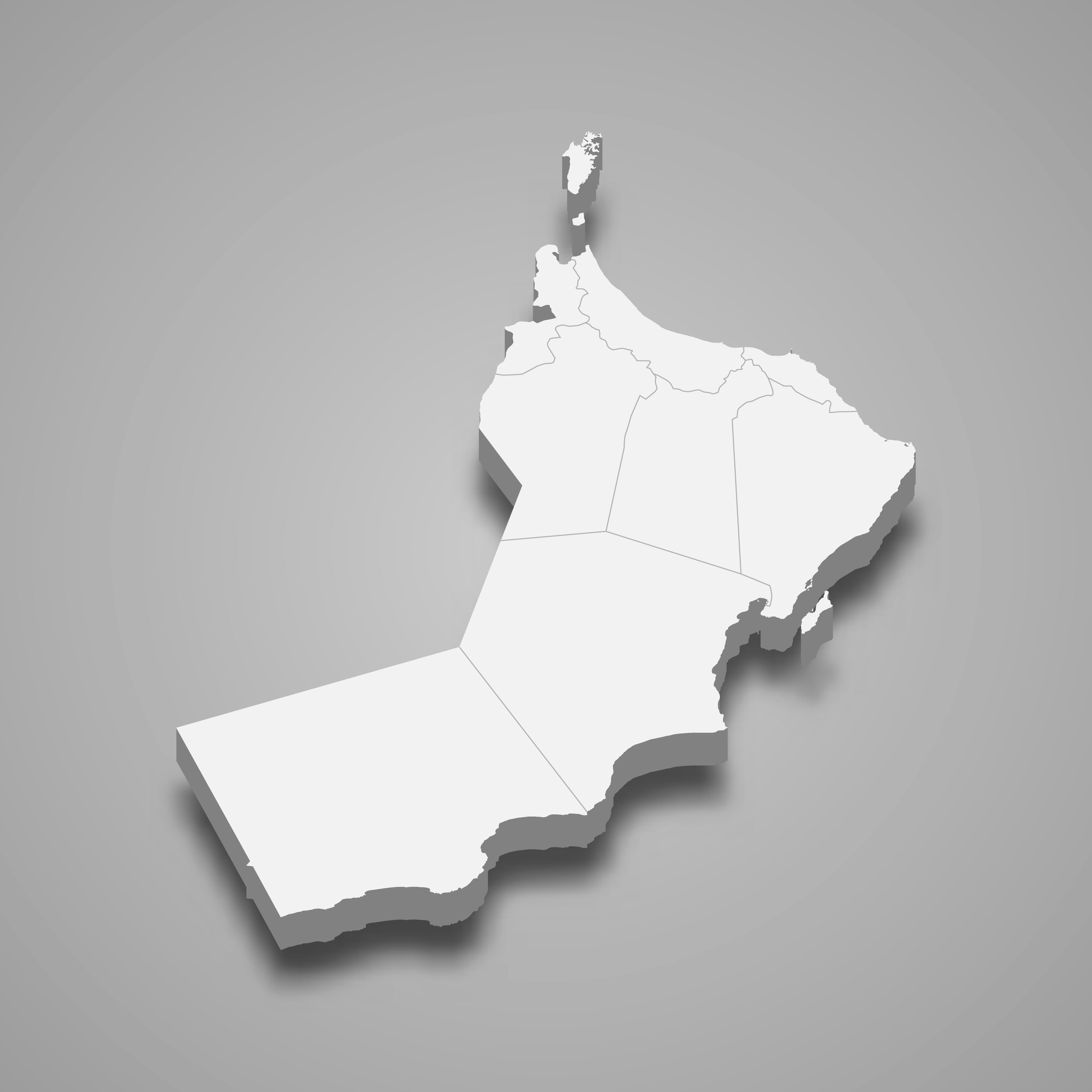 3d map of Oman with borders of regions. 3d map with borders Template for your design