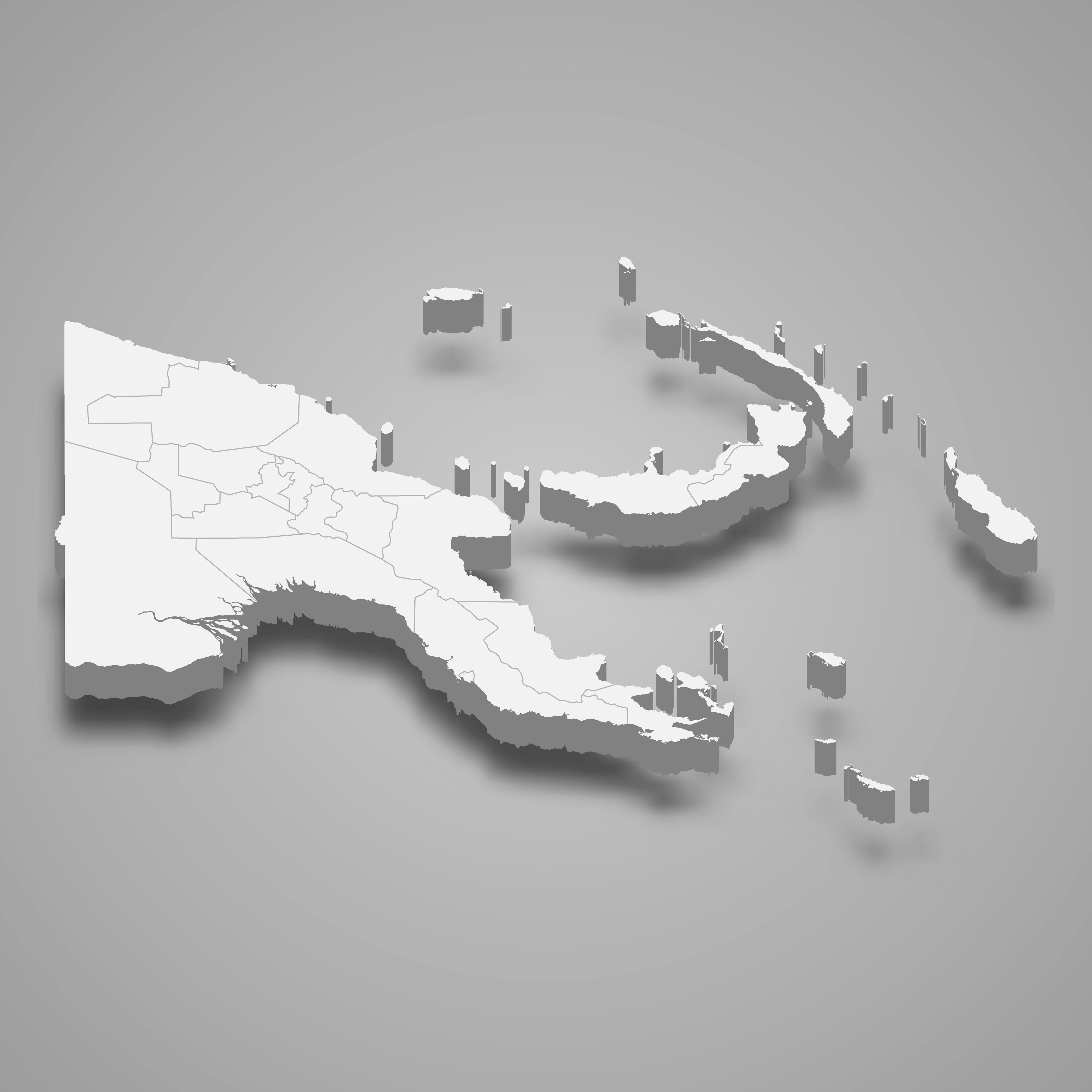 3d map of Papua New Guinea with borders of regions. 3d map with borders Template for your design