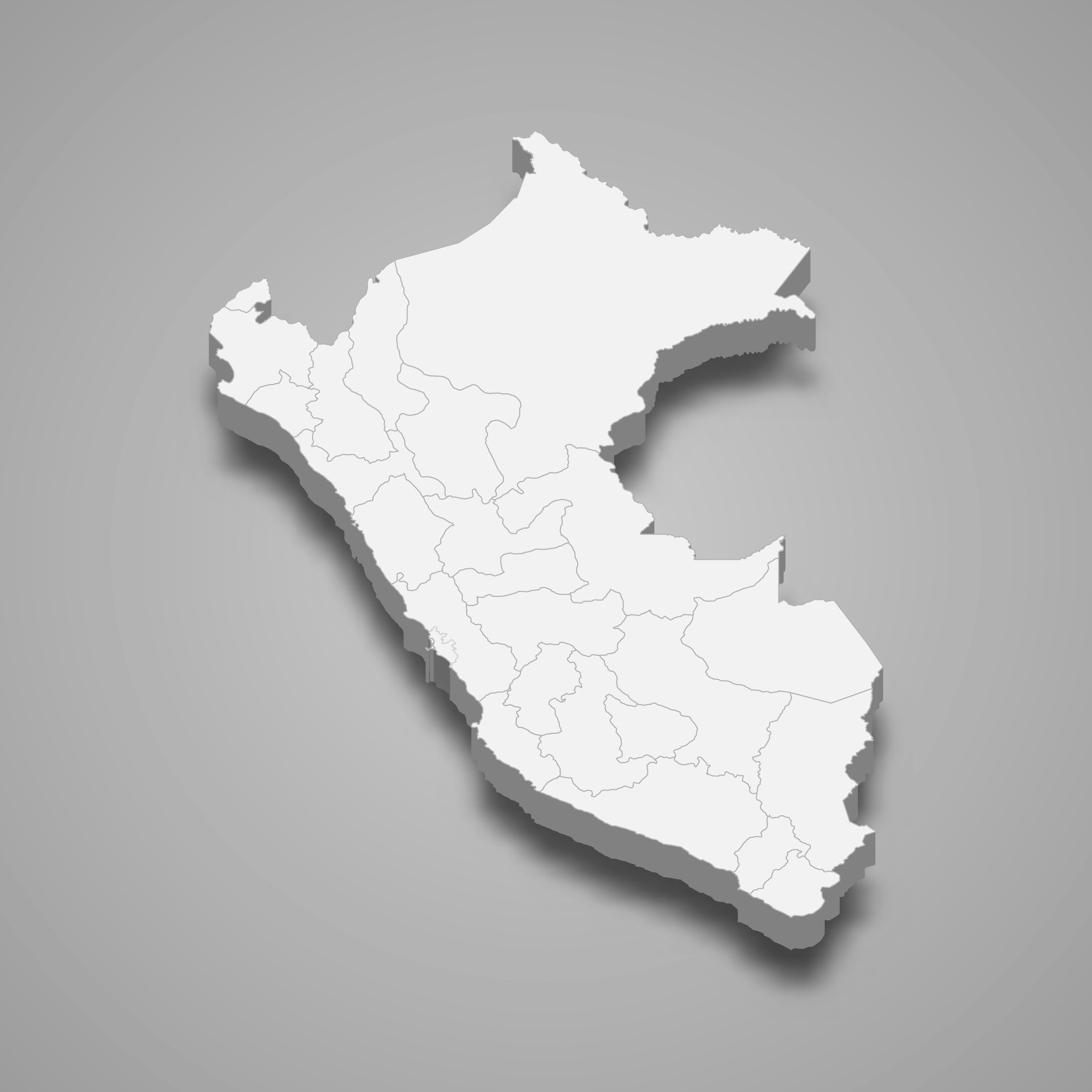 3d map of Peru with borders of regions. 3d map with borders Template for your design