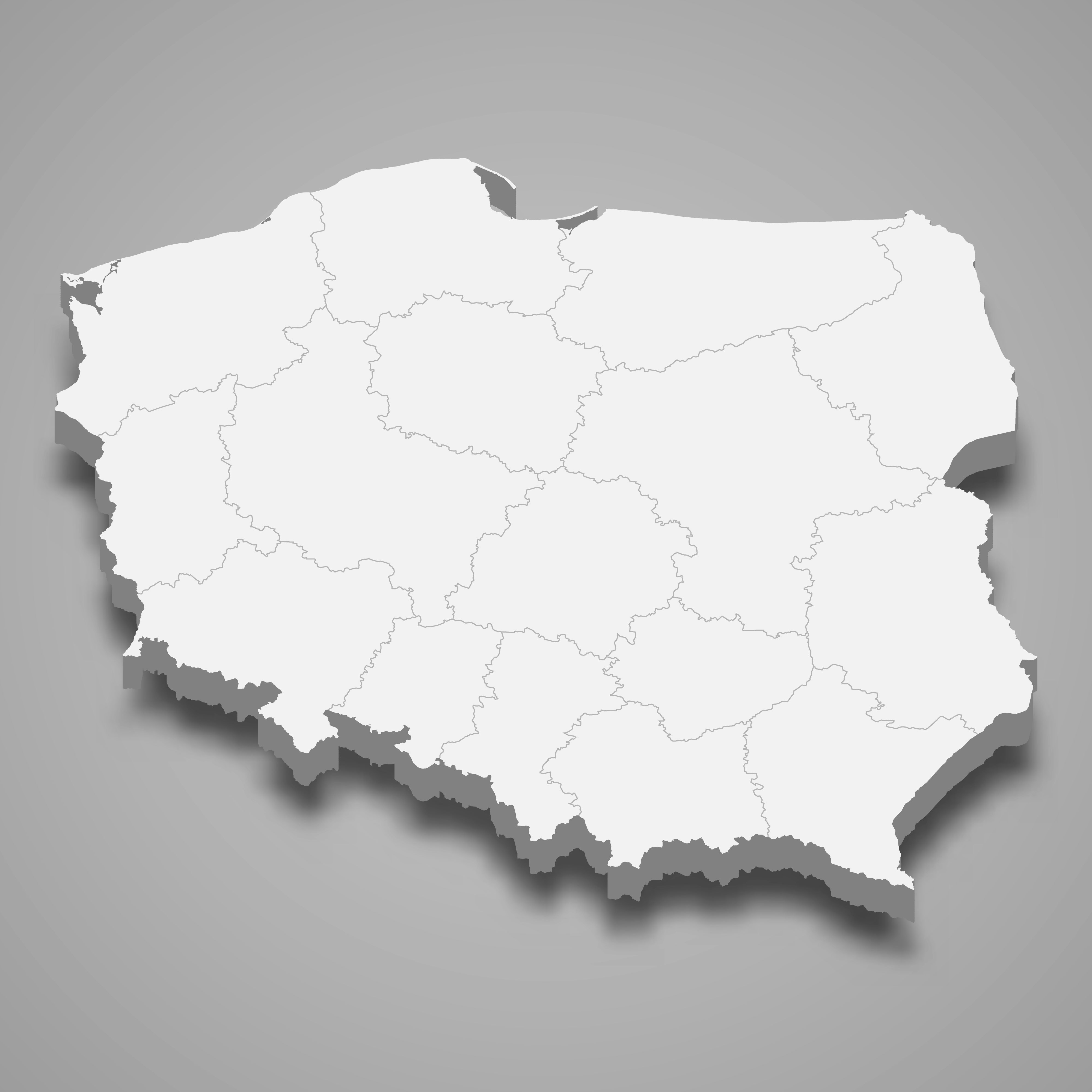 3d map of Poland with borders of regions. 3d map with borders Template for your design