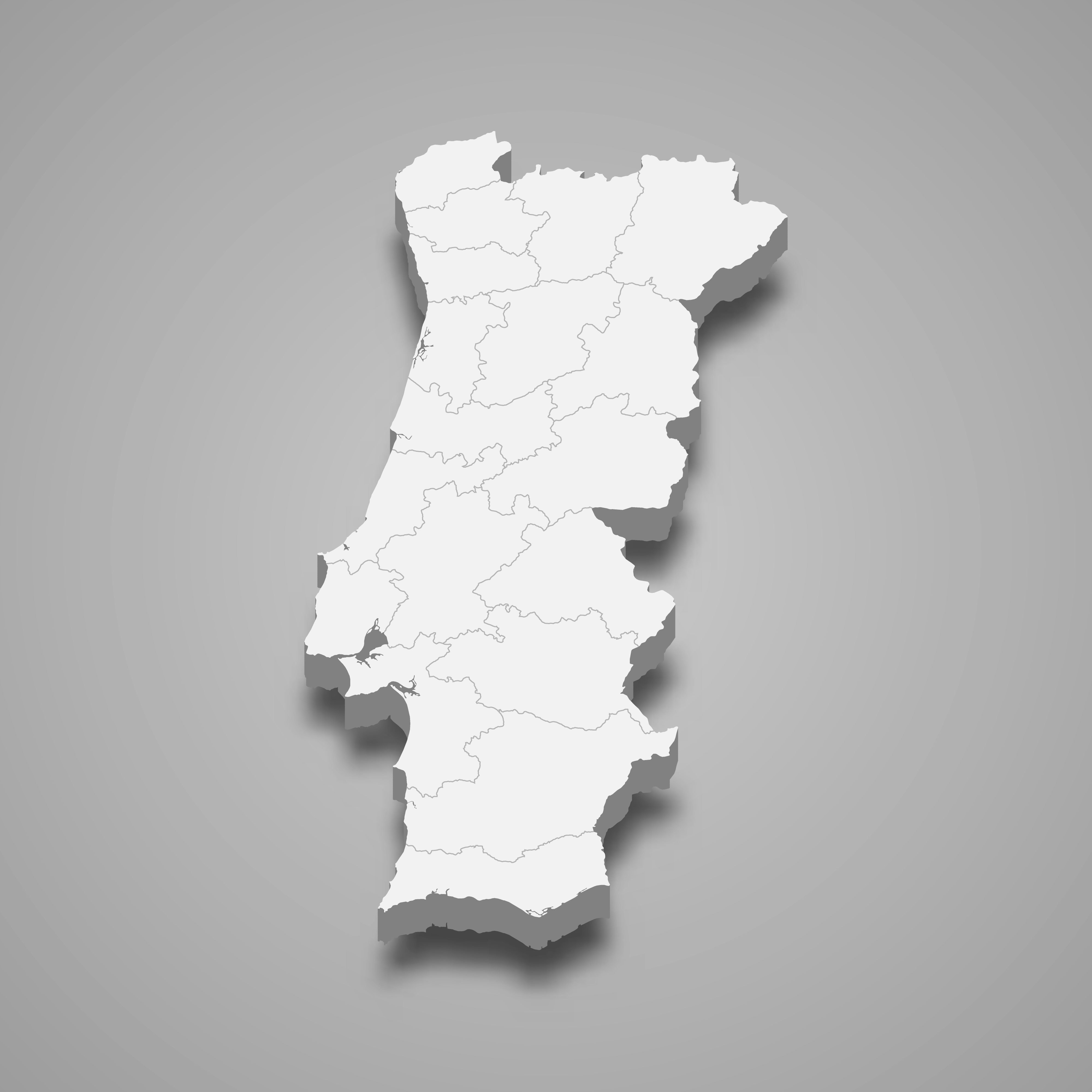 3d map of Portugal with borders of regions. 3d map with borders Template for your design