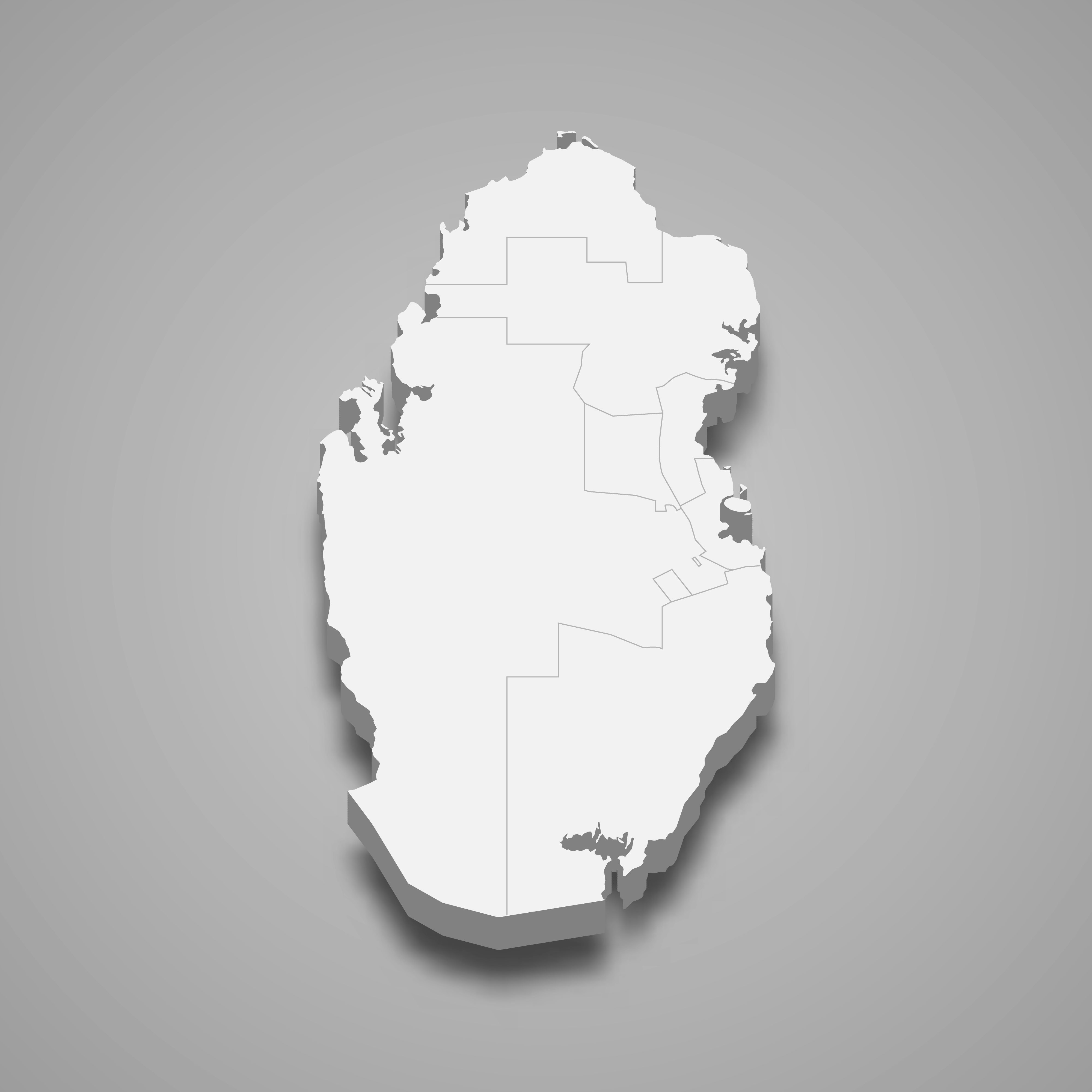 3d map of Qatar with borders of regions. 3d map with borders Template for your design