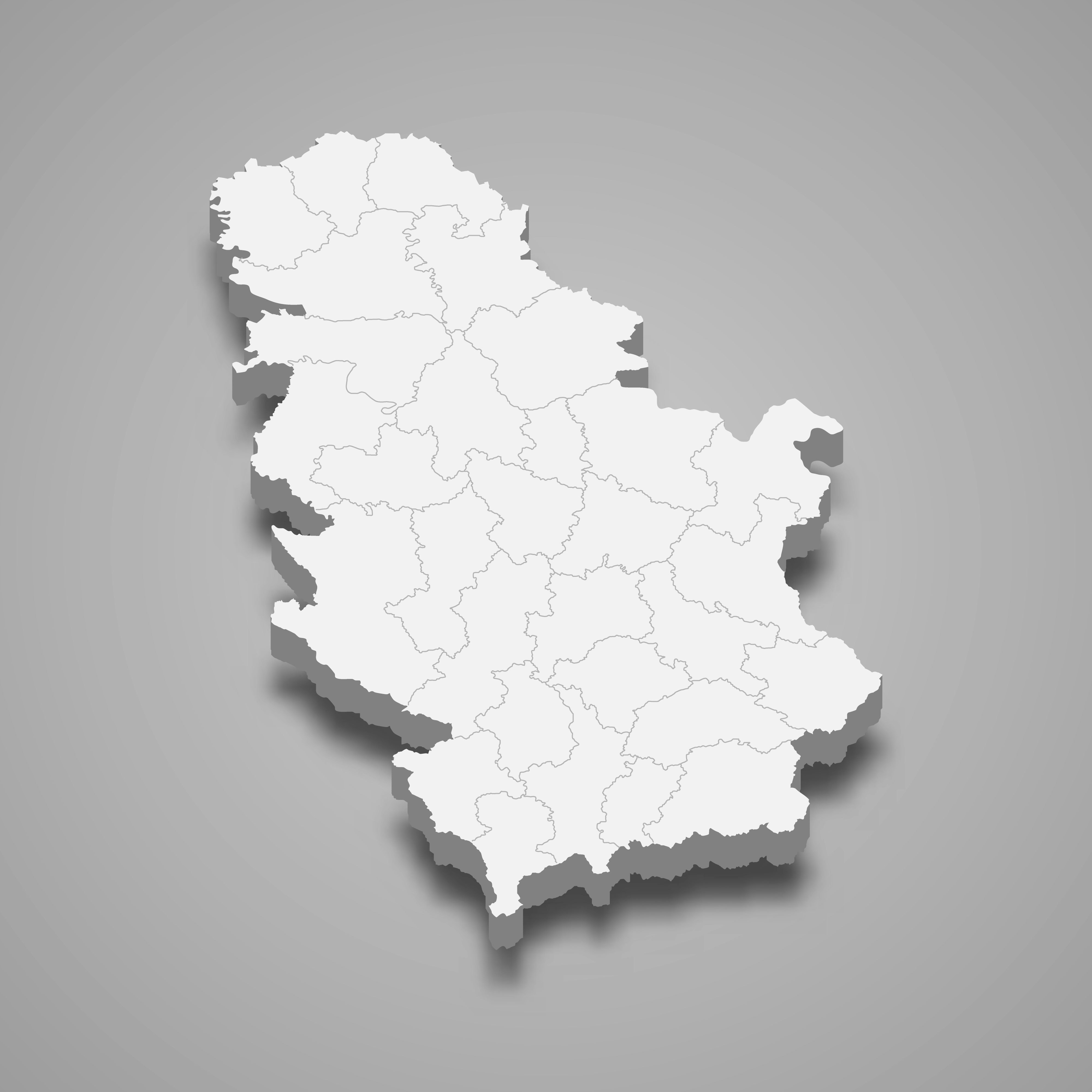 3d map of Serbia with borders of regions. 3d map with borders Template for your design