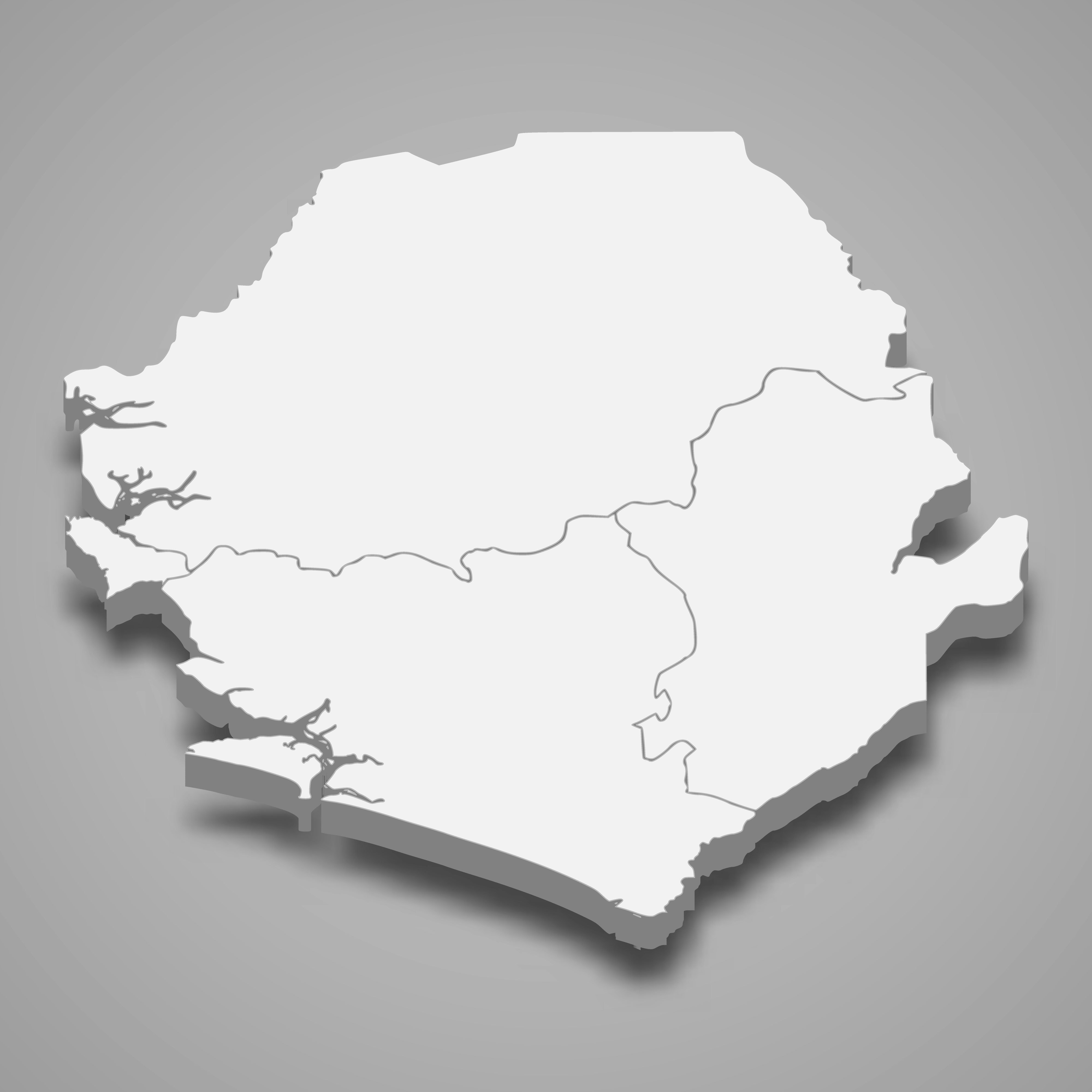 3d map of Sierra Leone with borders of regions. 3d map with borders of regions Template for your design