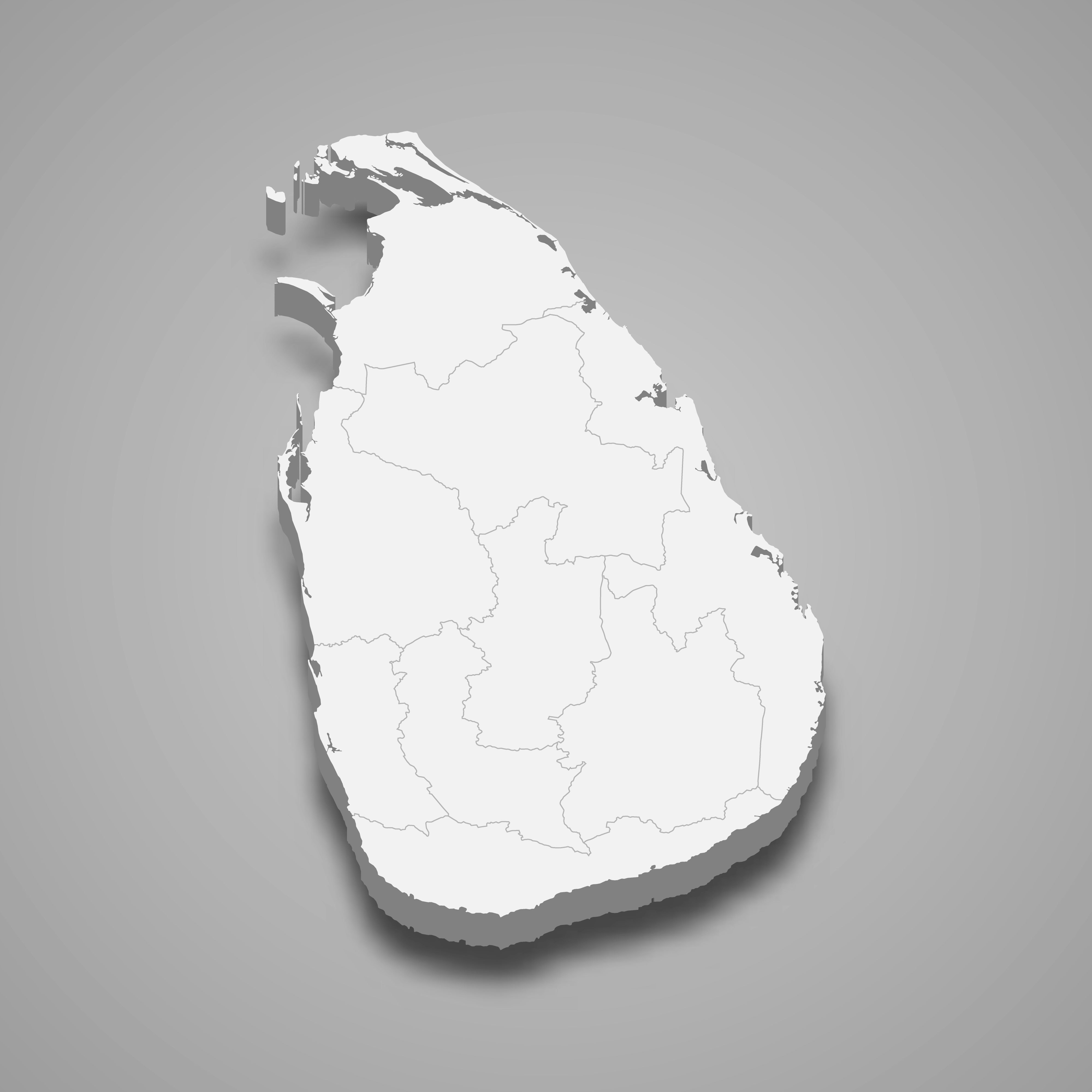 3d map of Sri Lanka with borders of regions. 3d map with borders Template for your design