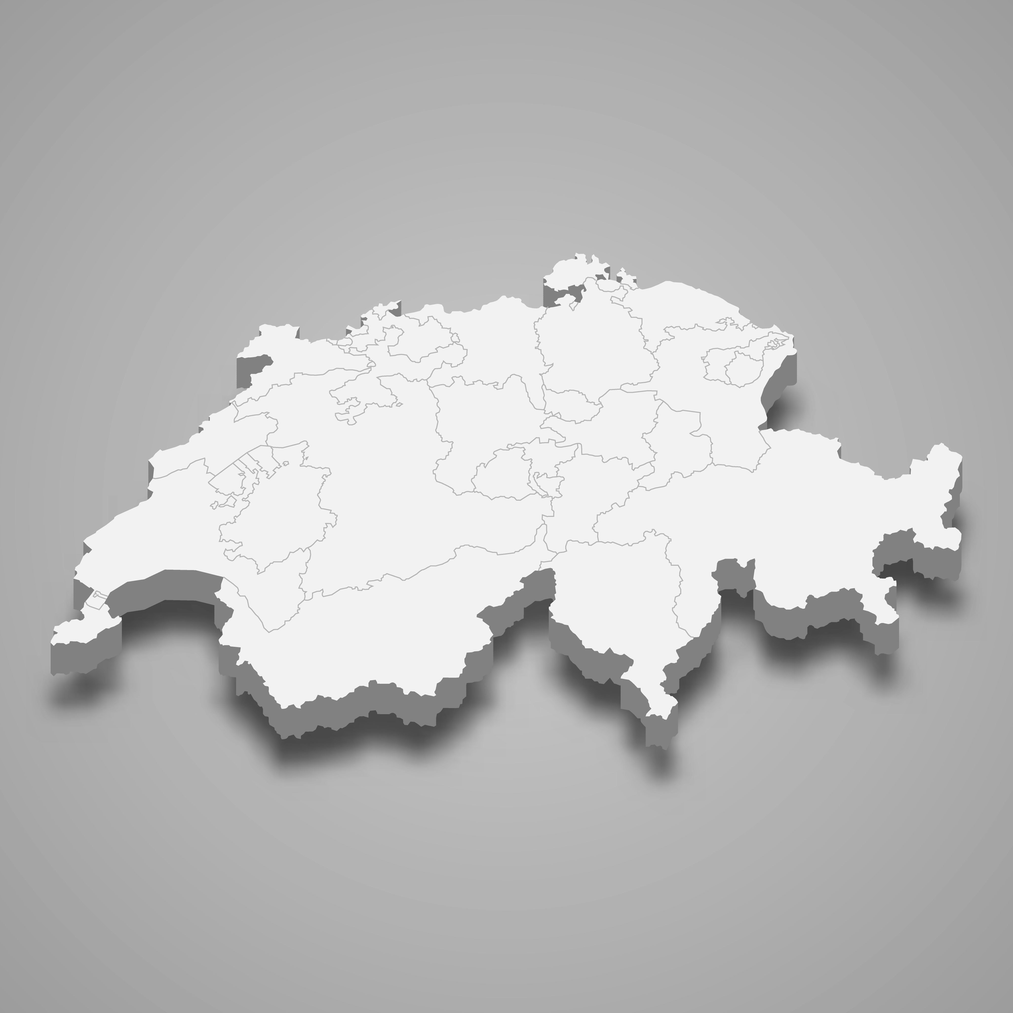 3d map of Switzerland with borders of regions. 3d map with borders Template for your design