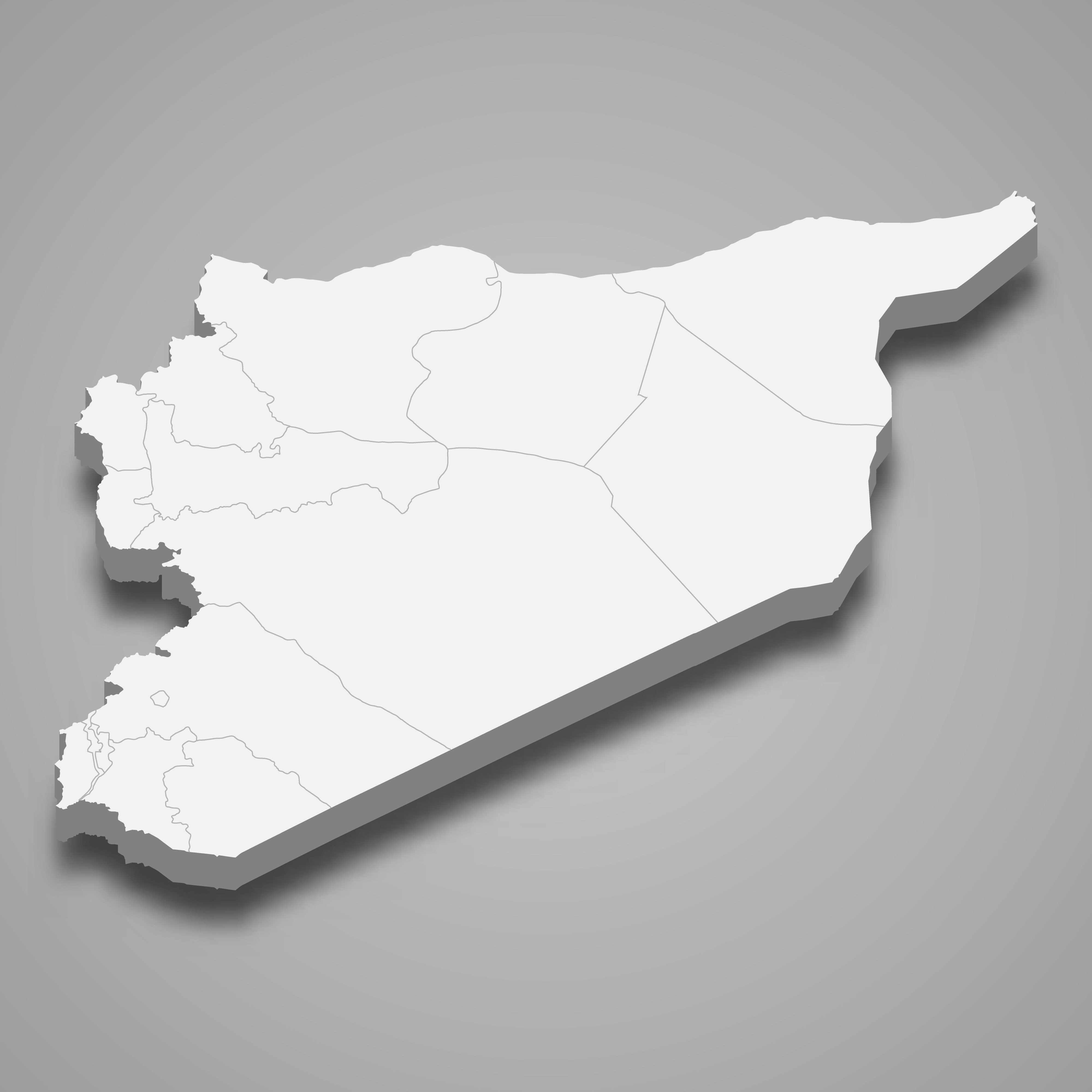3d map of Syria with borders of regions. 3d map with borders Template for your design