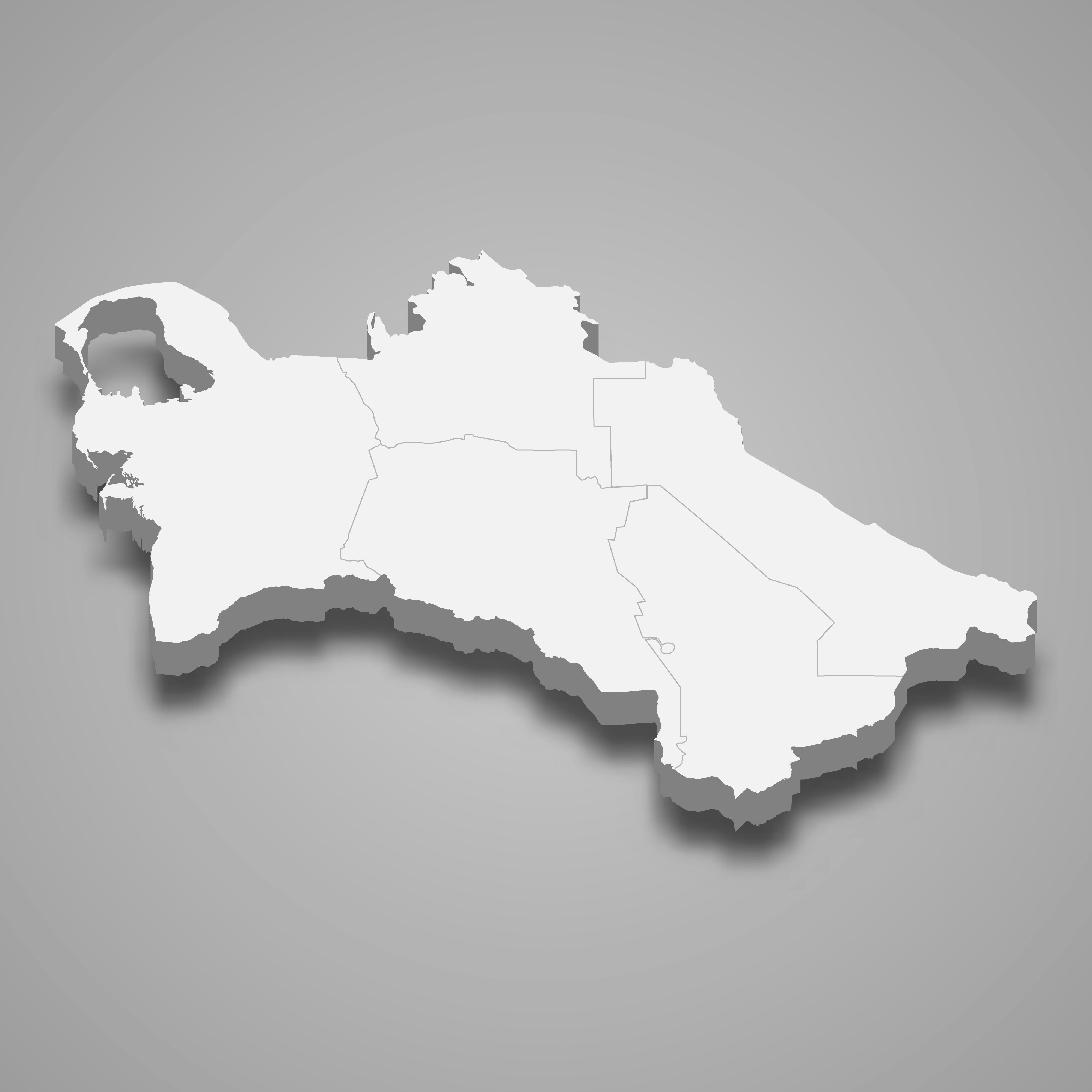 3d map of Turkmenistan with borders of regions. 3d map with borders Template for your design
