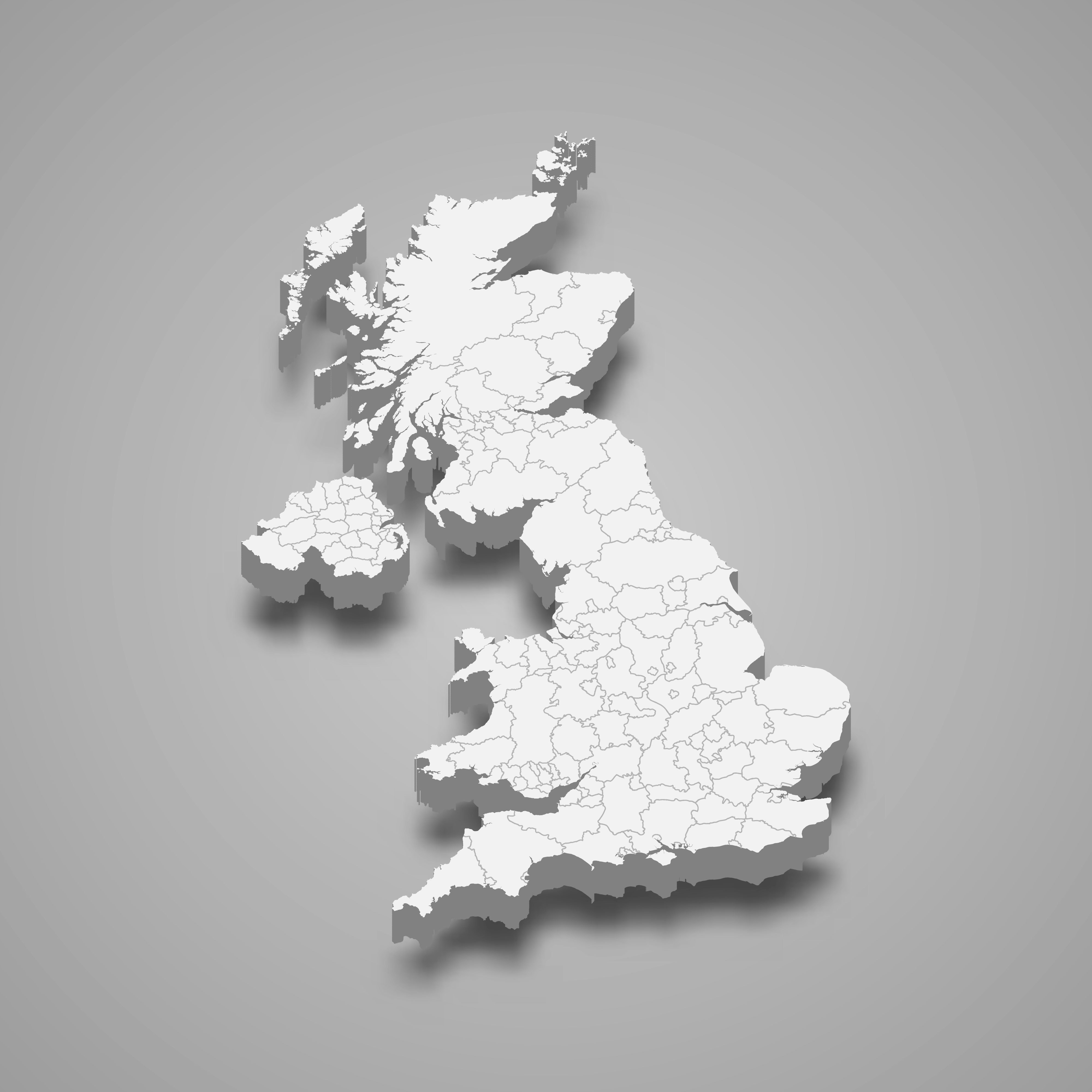 3d map of United Kingdom with borders of regions. 3d map with borders Template for your design