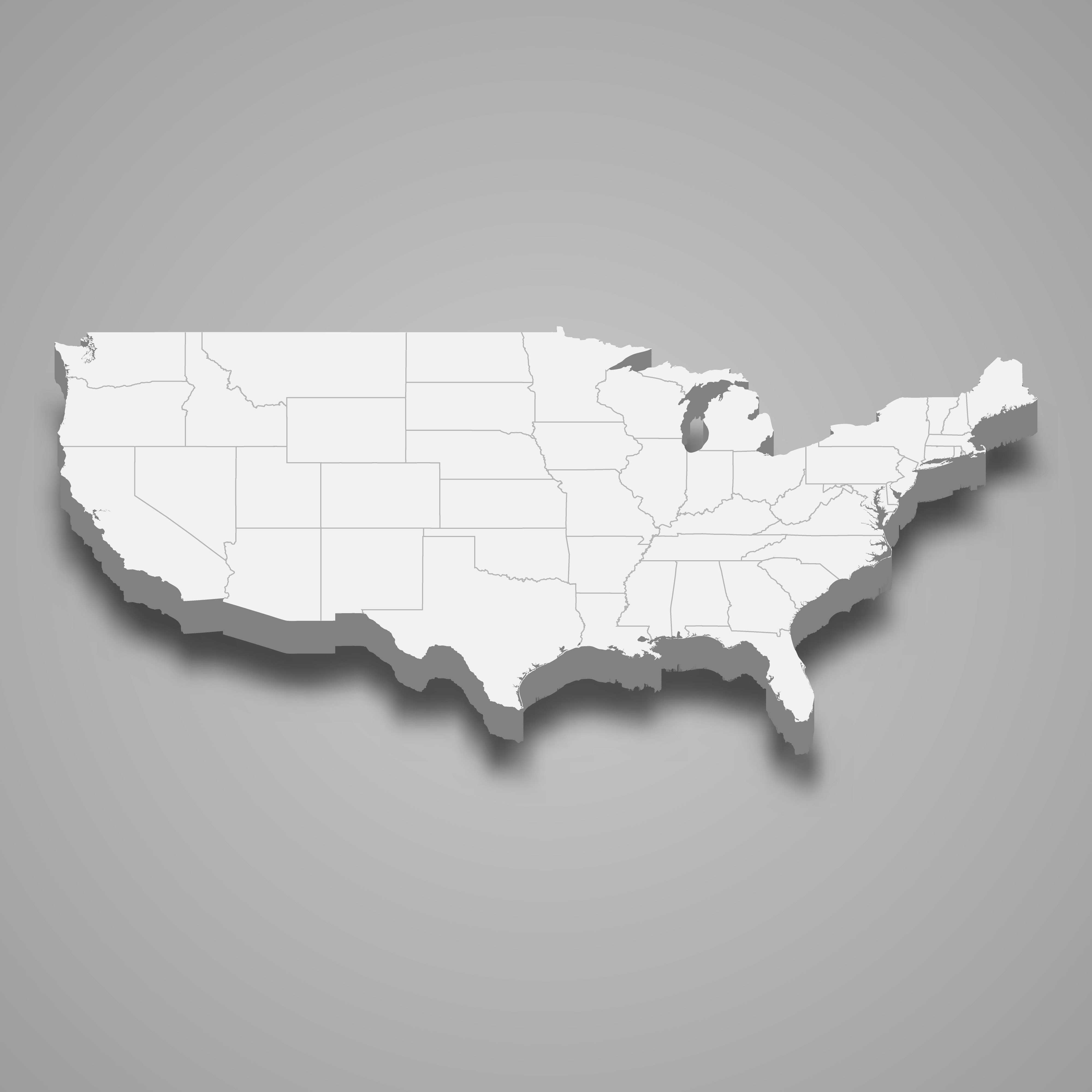 3d map of United States with borders of regions. 3d map with borders Template for your design