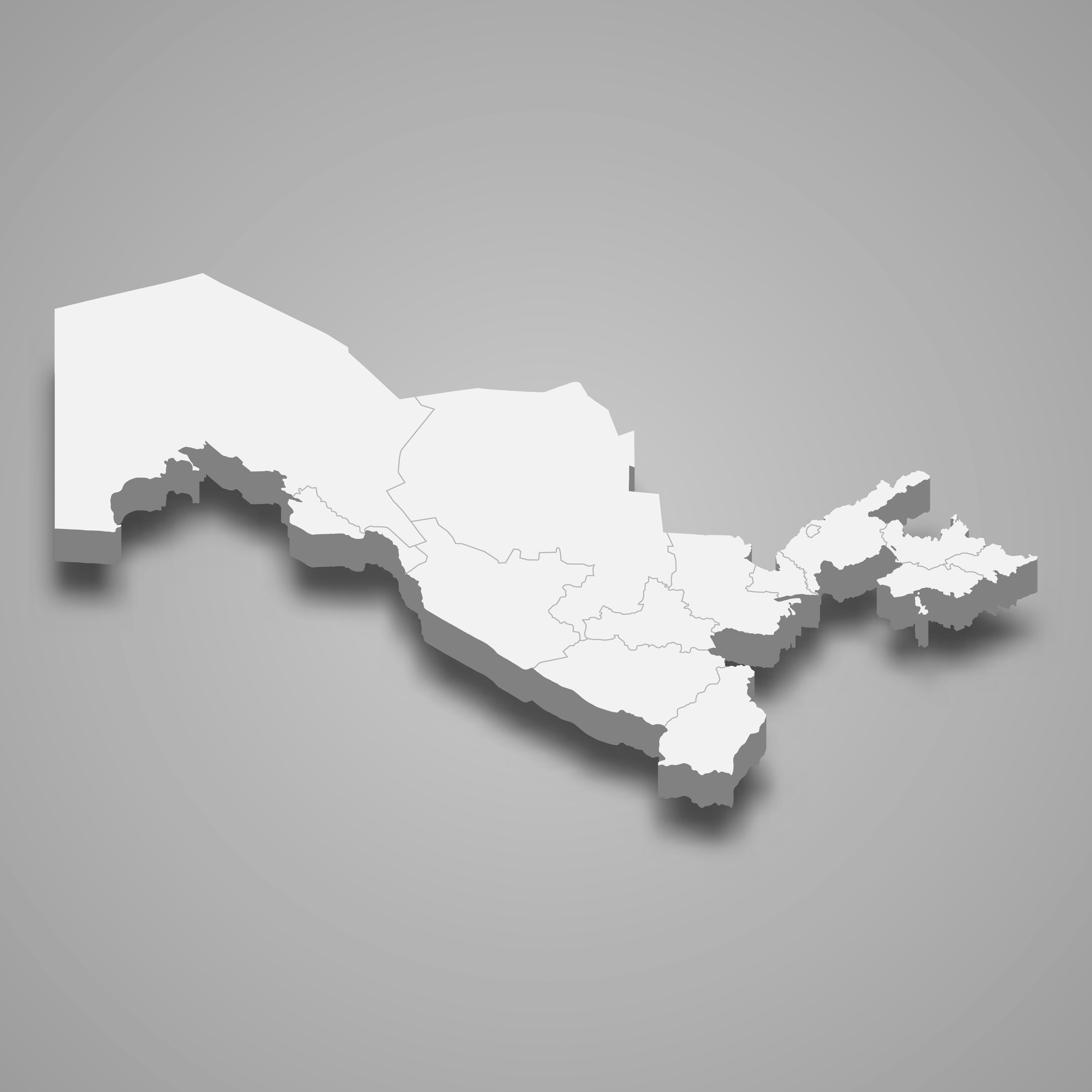 3d map of Uzbekistan with borders of regions. 3d map with borders Template for your design