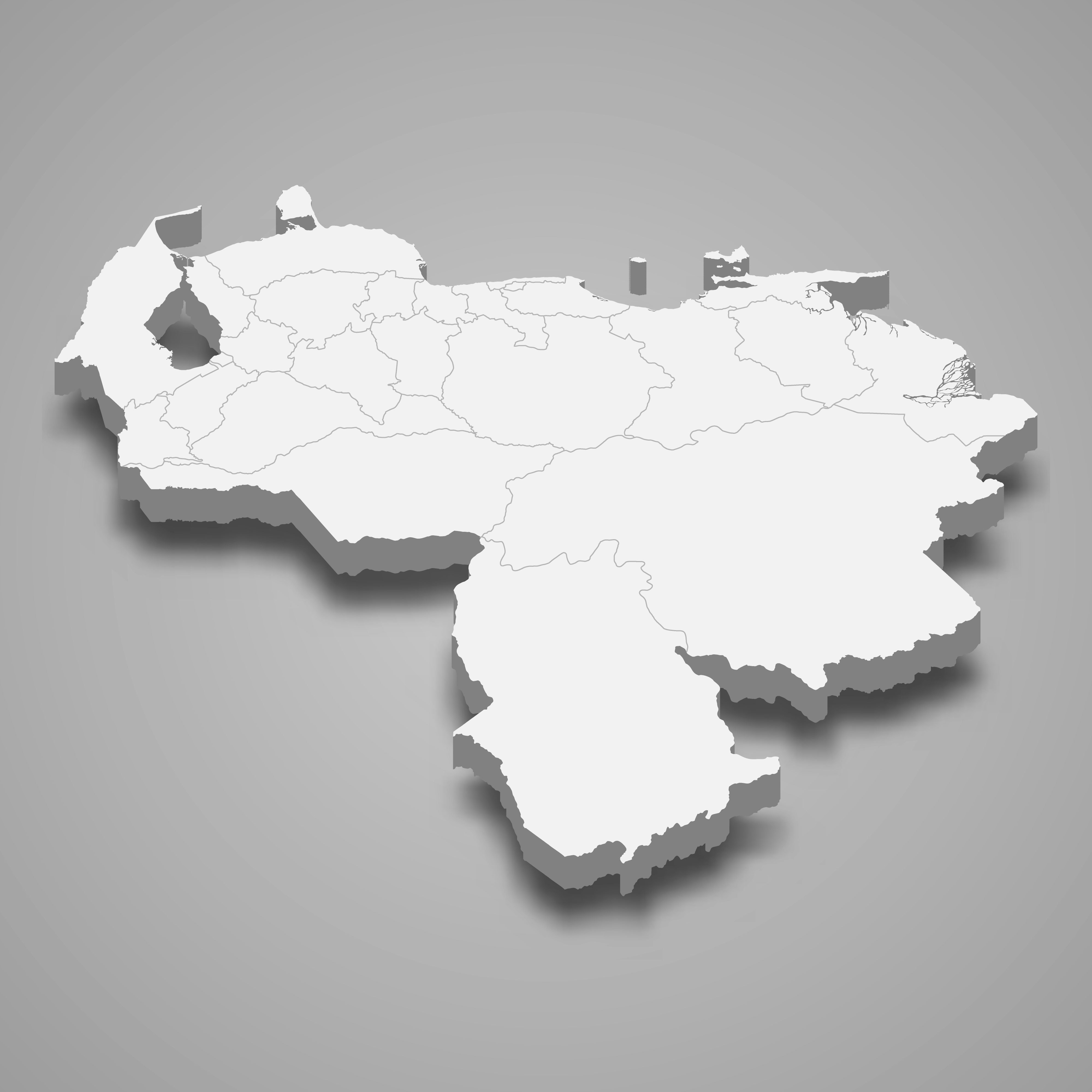 3d map of Venezuela with borders of regions. 3d map with borders Template for your design