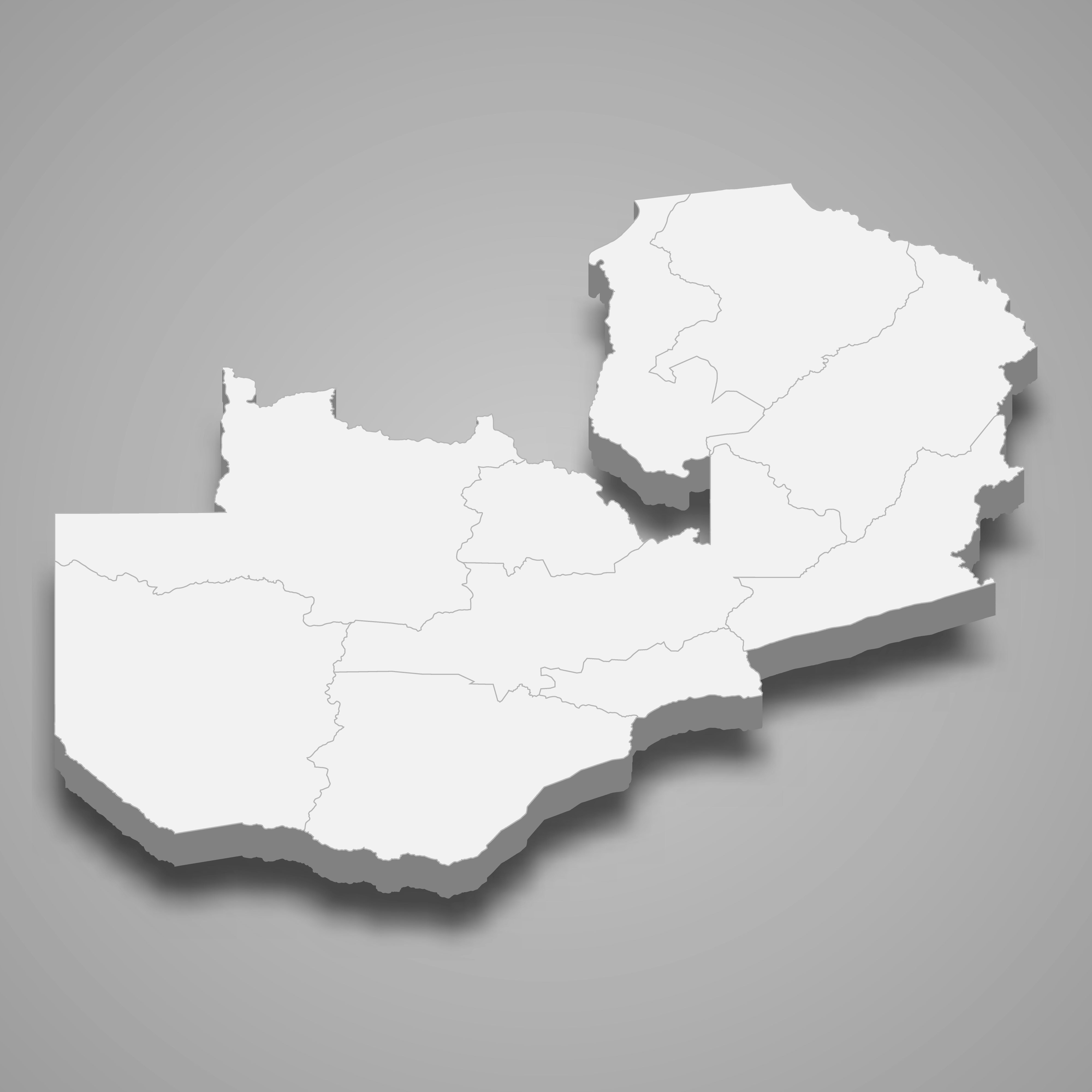 3d map of Zambia with borders of regions. 3d map with borders of regions Template for your design