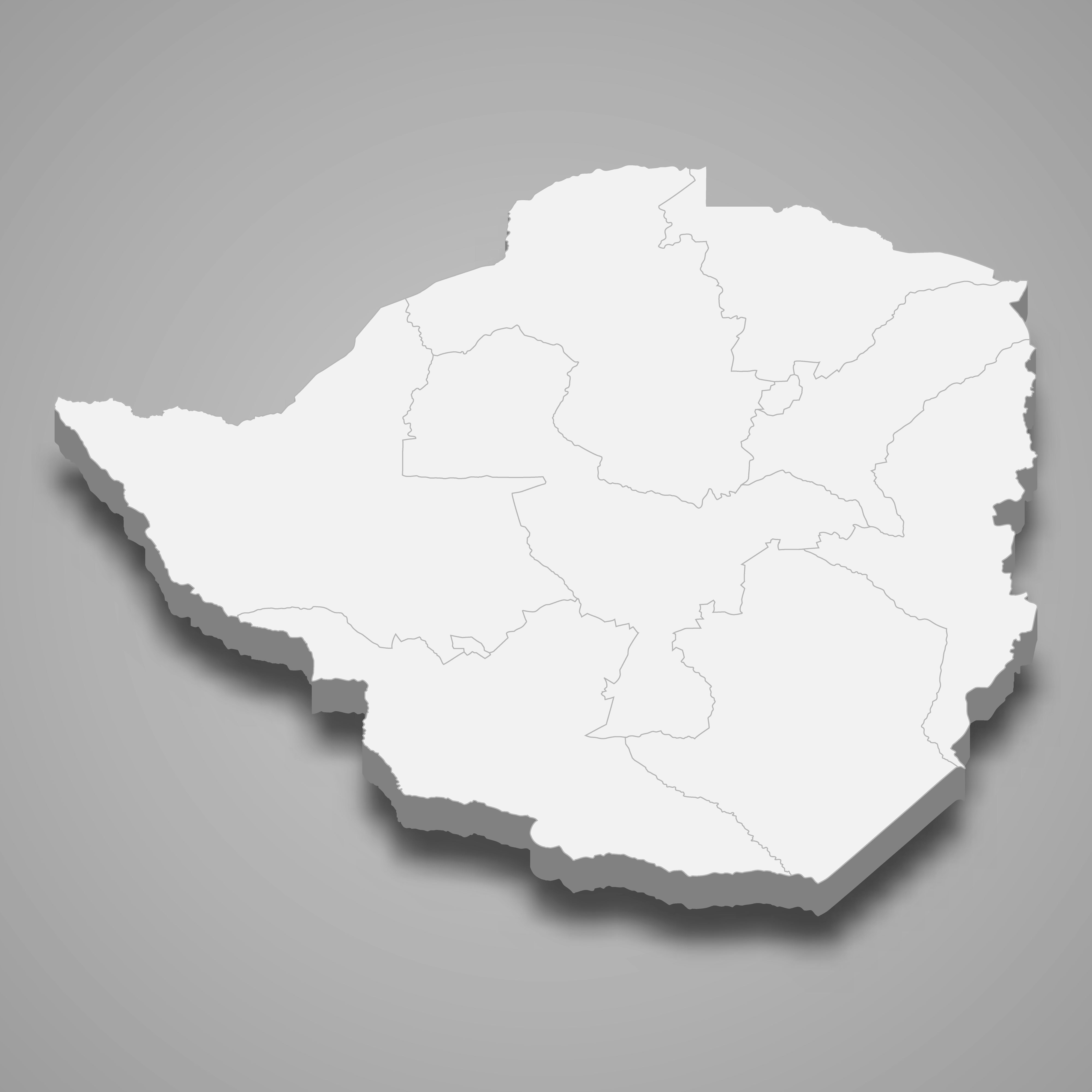 3d map of Zimbabwe with borders of regions. 3d map with borders of regions Template for your design