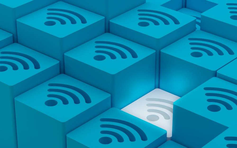 3D Elevated Wi Fi Wireless Network Symbols, 3D illustration, 3D Render