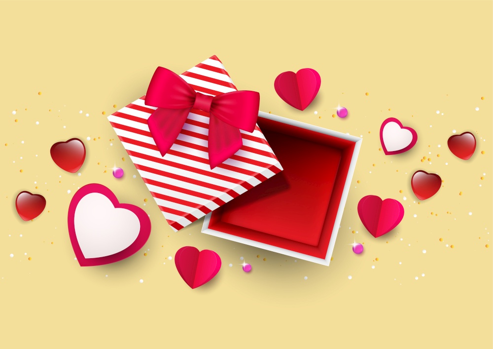Vector, red heart paper box template isolated on white background. Valentine's day theme, Love iconic, Ideas for gift, art, design, decoration.