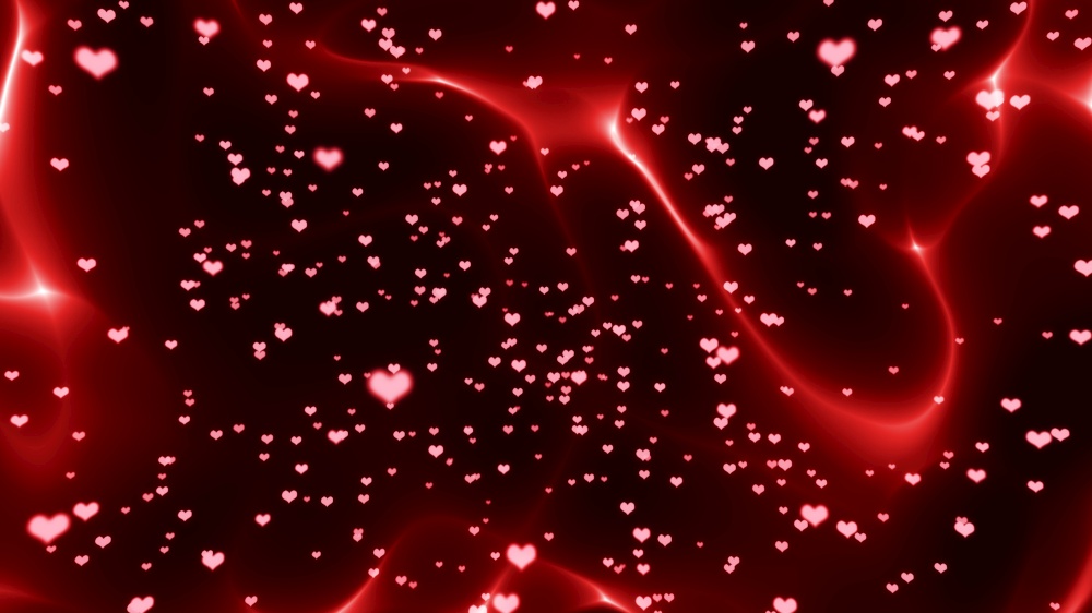 Flowing Hearts On Glowing Red Background