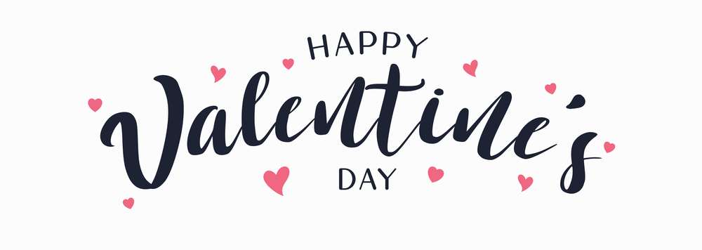 Happy Valentine&rsquo;s Day Lettering Calligraphy with Black Text Color, isolated on White Background. Vector Graphic Illustration for Greeting Cards, Web, Presentation. Graphic Design Element.