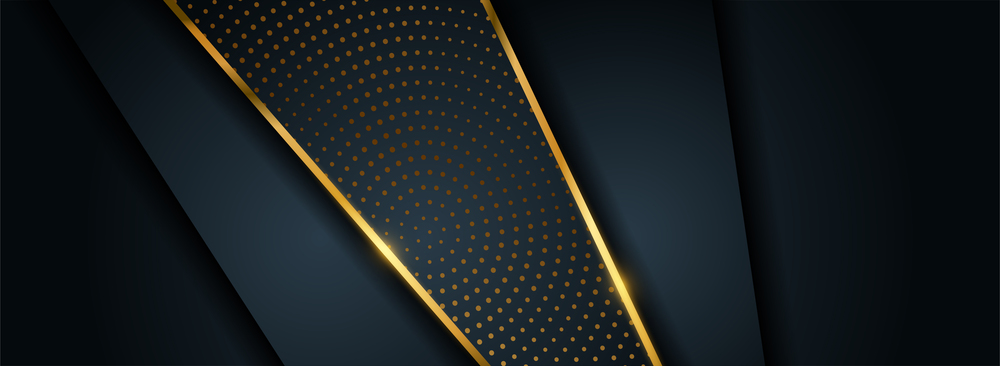 Abstract Dark Navy Background Combined with Golden Lines and Dots Element. Graphic Design Element.