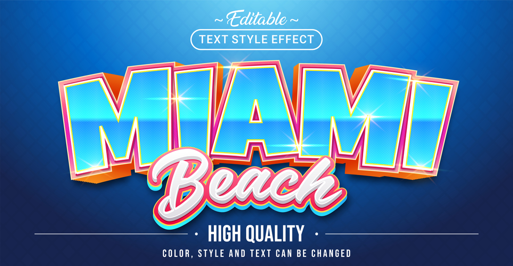 Editable text style effect - Miami Beach text style theme. Graphic Design Element.