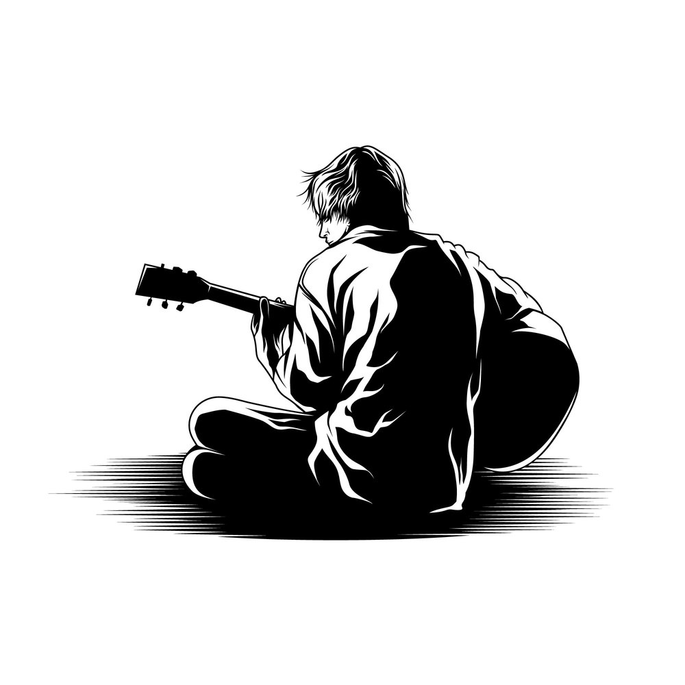 Young man playing guitar illustration vector