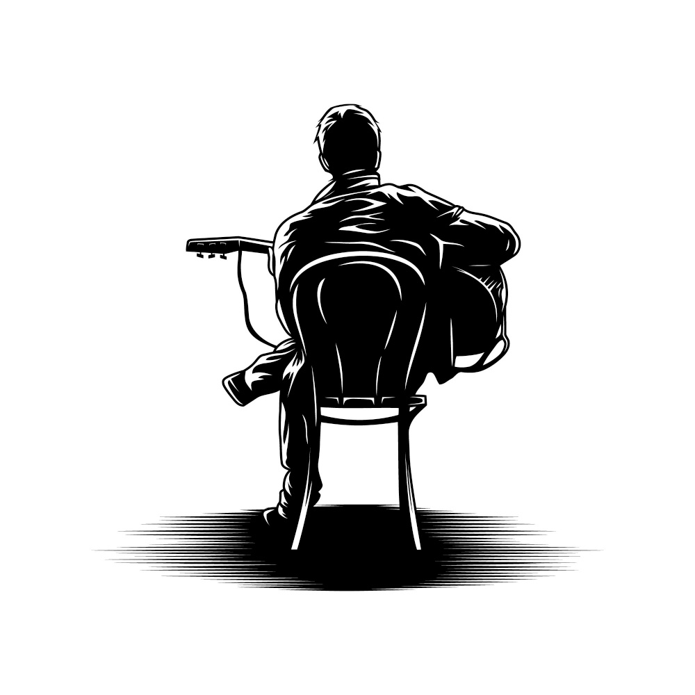 Young man playing guitar in chair illustration vector