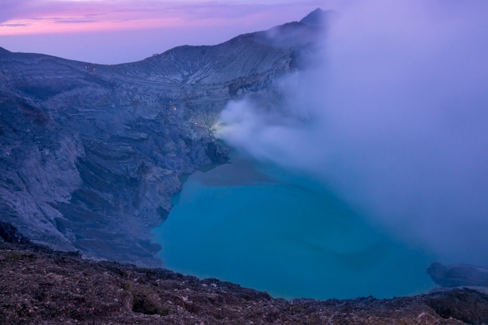 Indonesia. Bali Island. Crater of the sulfur volcano Ijen before dawn
