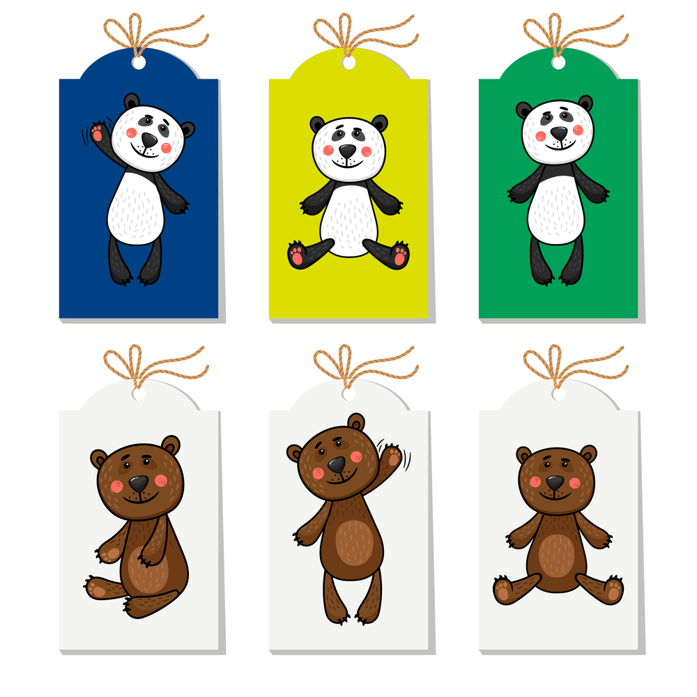 Collection of labels with panda and bear