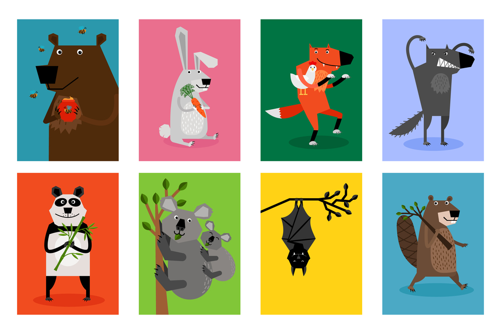 Collection of cards with different forest animals