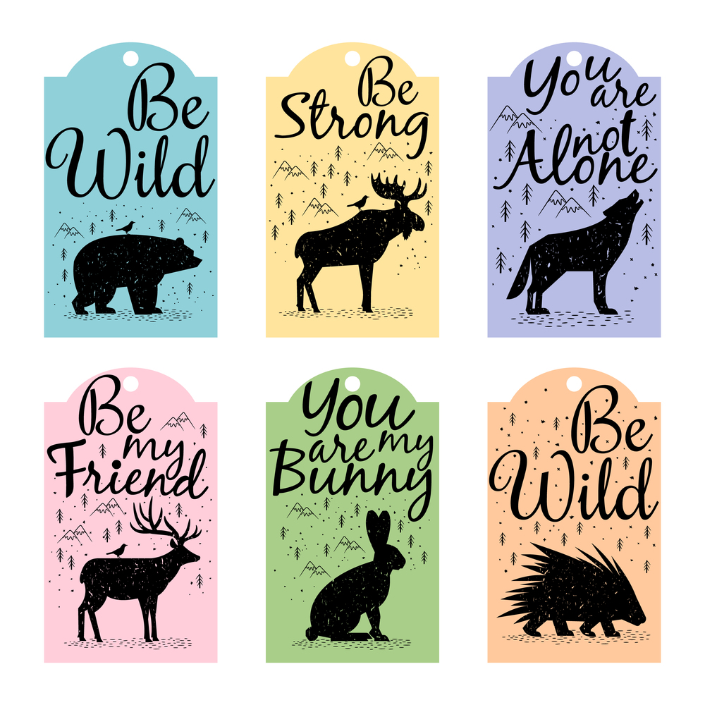 Collection of labels with forest animals